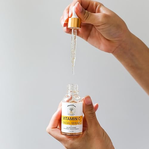 Miniatura 5 de Suero facial orgánico de vitamina C con copos de oro de 24 quilates, ácido hialurónico, vitamina E - suero facial Vit C - Tratamiento para