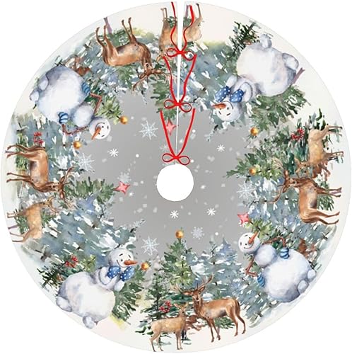 Falda de árbol de Navidad con diseño de muñeco de nieve, reno, copo de nieve, 30 pulgadas, para decoración de fiestas, adornos interiores y
