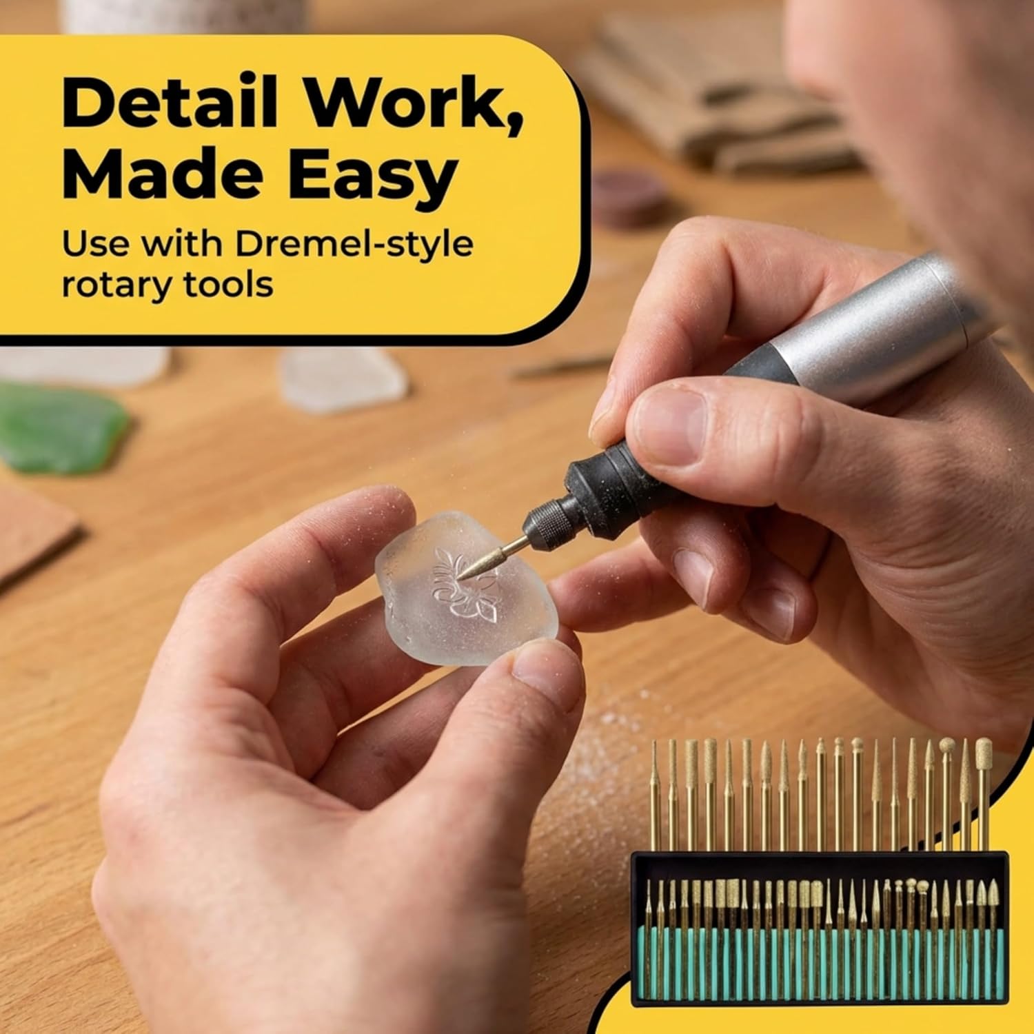 Drilax 30 Pc Diamond Rotary Tool Bits Set, 120 Grit Engraving Carving Kit, 1/8 Inch Shank Compatible with Dremel, Diamond Burrs for Stone Glass Jewelry Making Etching