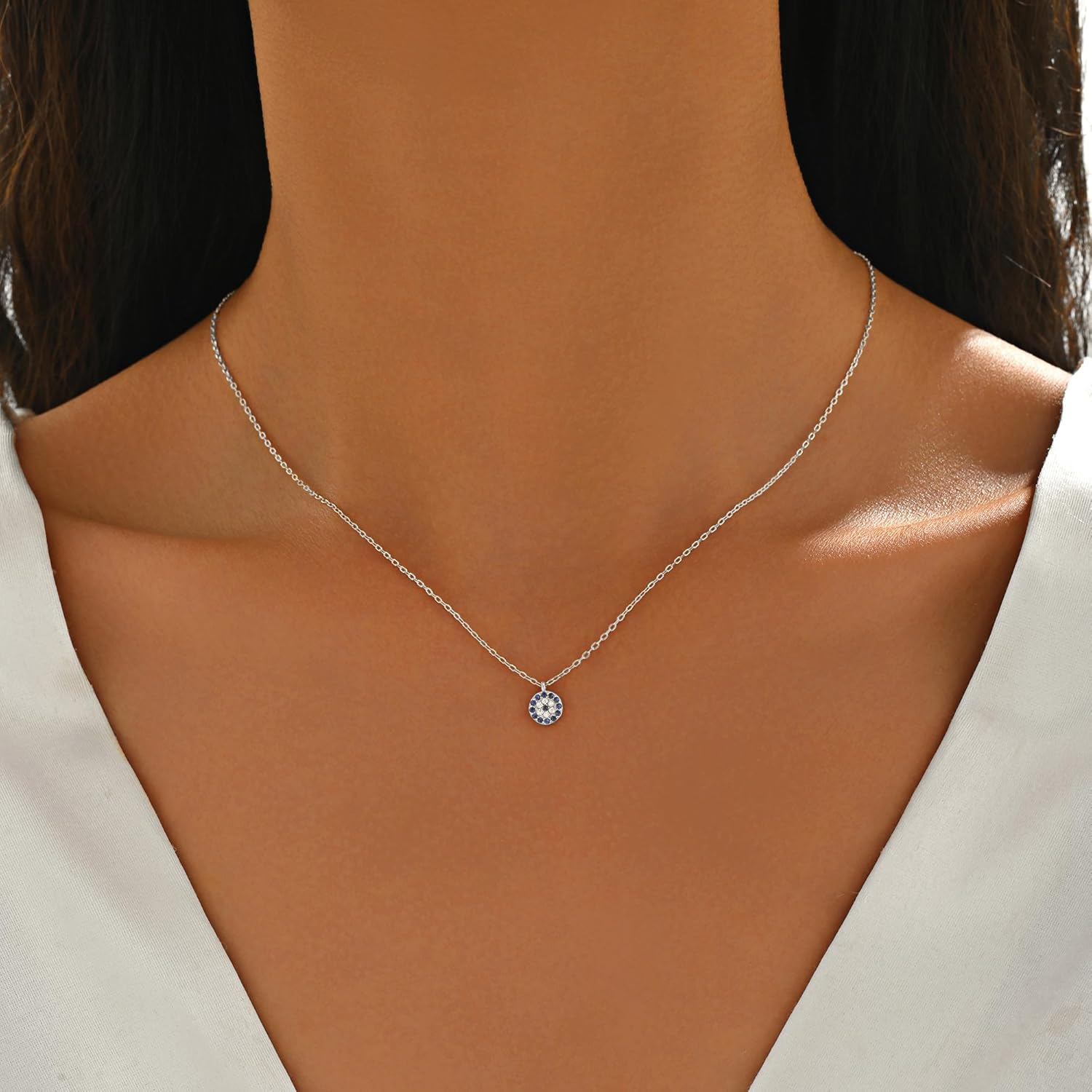 SUYACS Dainty Gold Plated Evil Eye Necklaces for Women 925 Sterling Silver Blue CZ Diamond Pendant Necklace Eye Charm Chain Lucky Egyptian Greek Protection Jewelry Christmas Gifts for Mom - Image 2