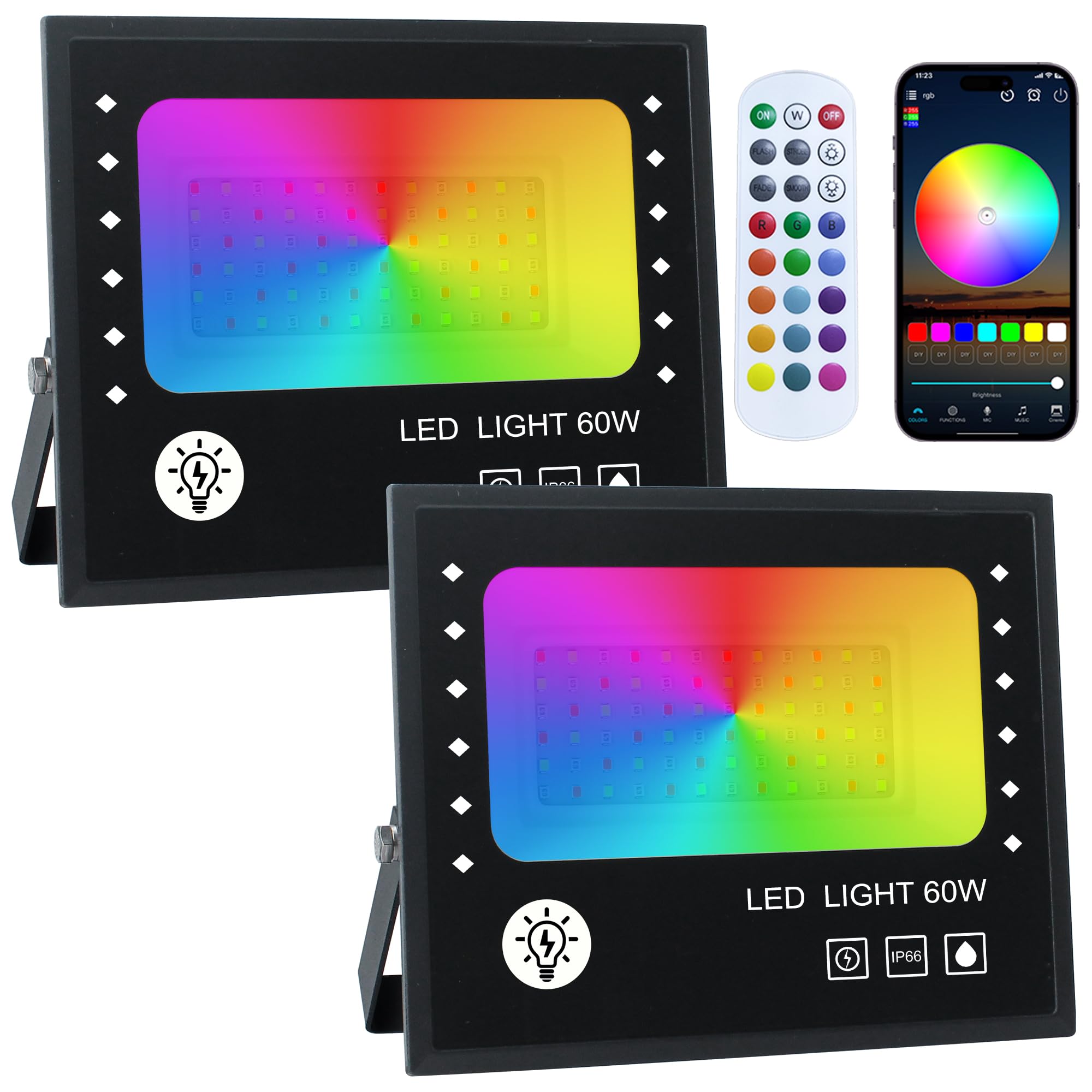 SANSI RGB LED Buitenspot 20W, LED Schijnwerper met Afstandsbediening, IP65 Waterdicht, RGB-Schijnwerper Dimbaar met Timer, 20 Kleuren 8 modi voor Tuin, Landschap Feest, Festival, 2 Stuks