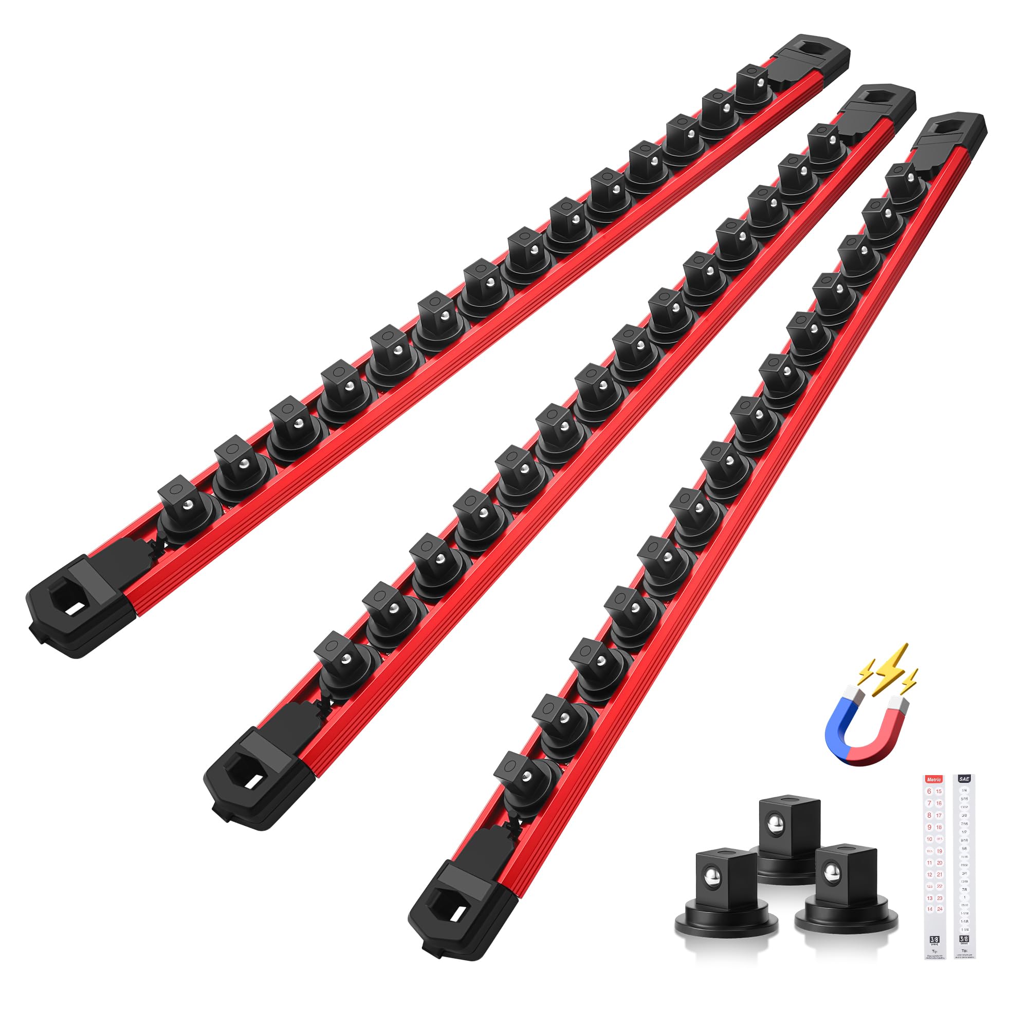Reniteco Magnetic Socket Organizer Set, 3-Pack 3/8” Socket Rails
