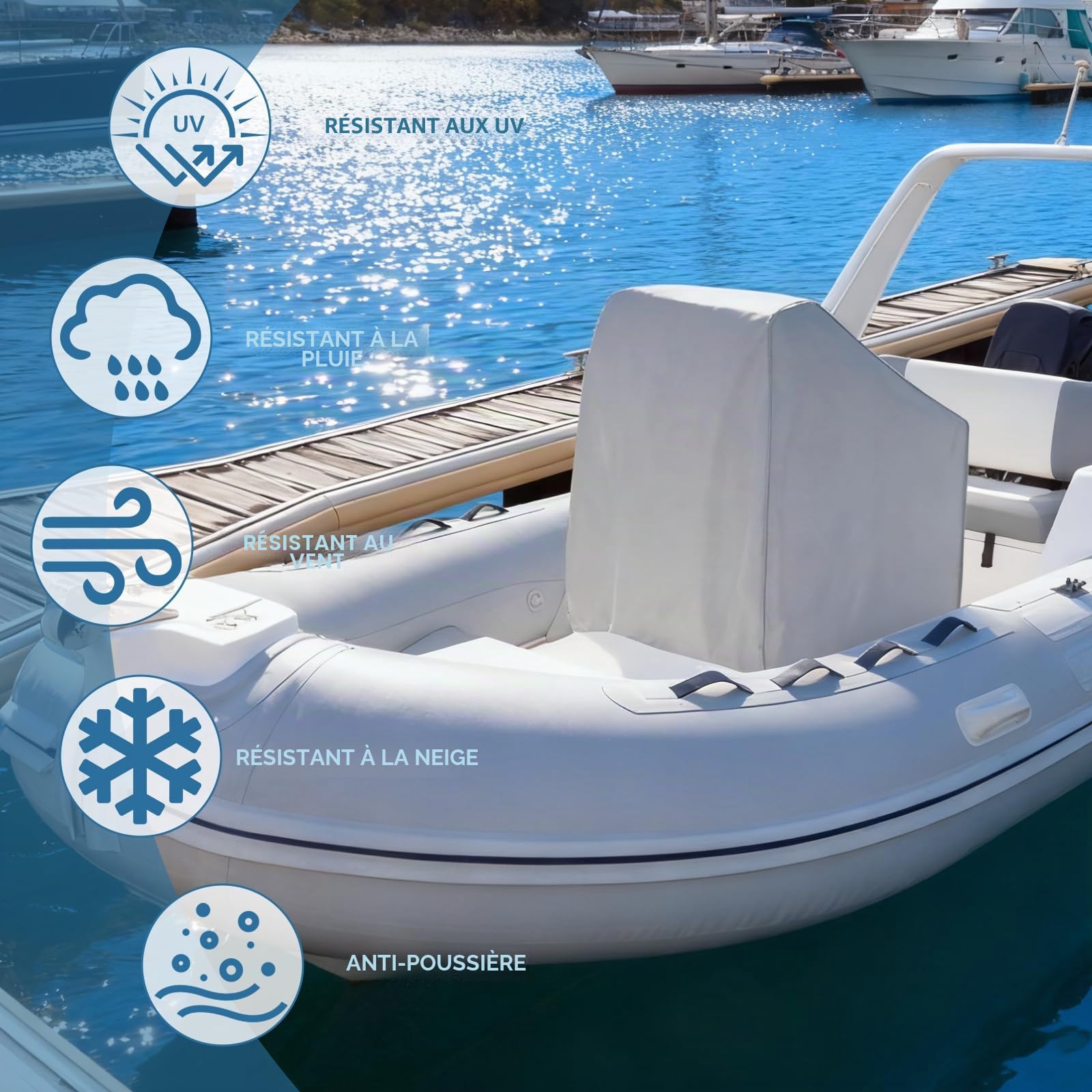 Couverture de Console du Centre du Bateau, Toile de Polyester de qualité Marine 600D, imperméable, Gris (Petite Taille jusqu'à 36" W 24" L 42" H)