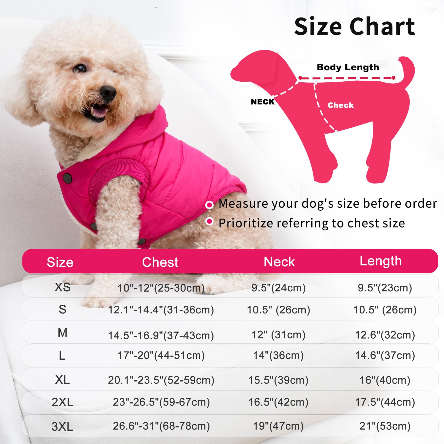 Vecomfy Fleece Lining Extra Warm Dog Hoodie in Winter for Small Dogs Jacket Puppy Coats with Hooded Pink M - Image 3