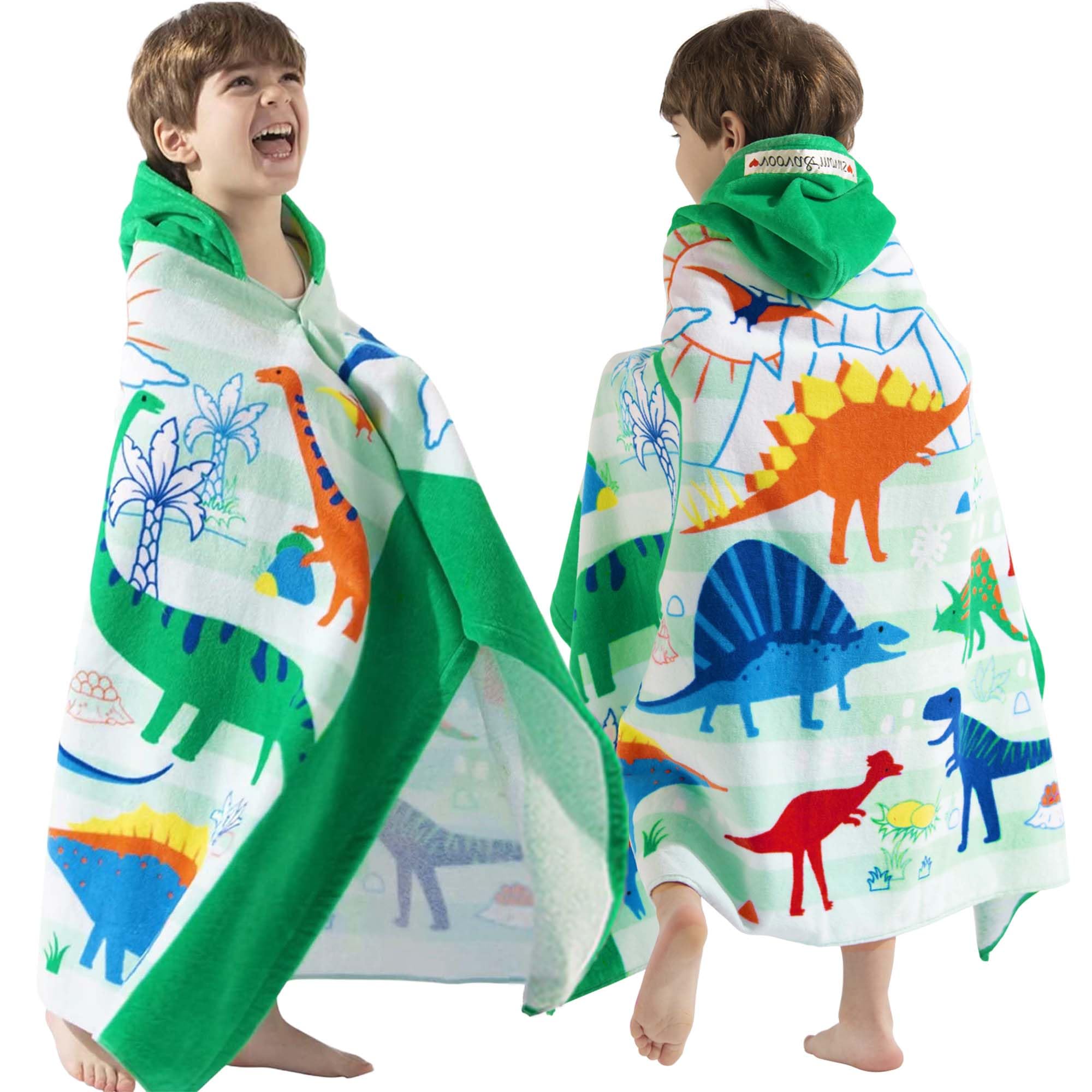 VOOVA & MOVAS Toalla de dinosaurio para niños de 3 a 8 años, 100 % algodón