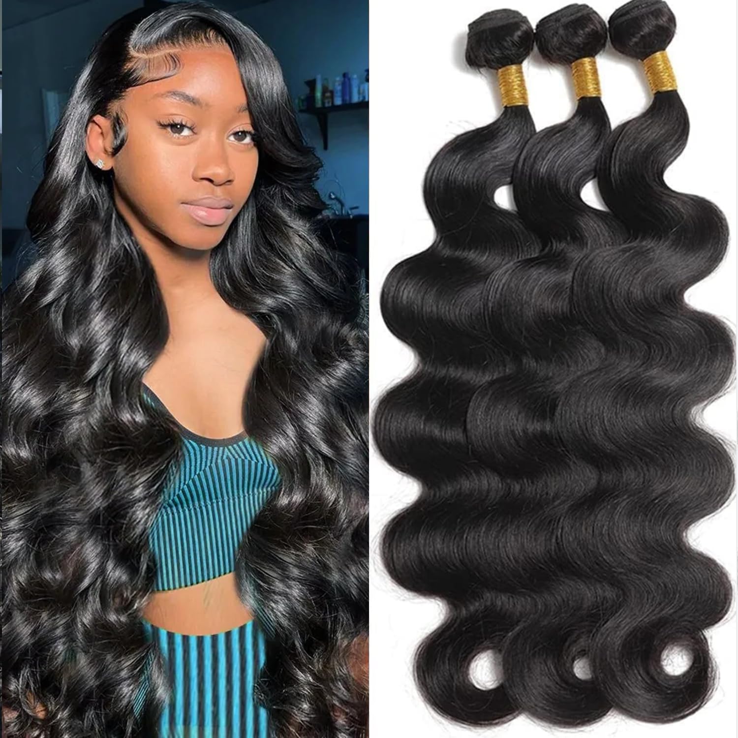 Katspon 12A Human Hair Bundles Body Wave 100% Unprocessed Brazilian Virgin Hair 3 Bundles Human Hair Extensions Quick Weave Human Hair (30 30 30 Inch)