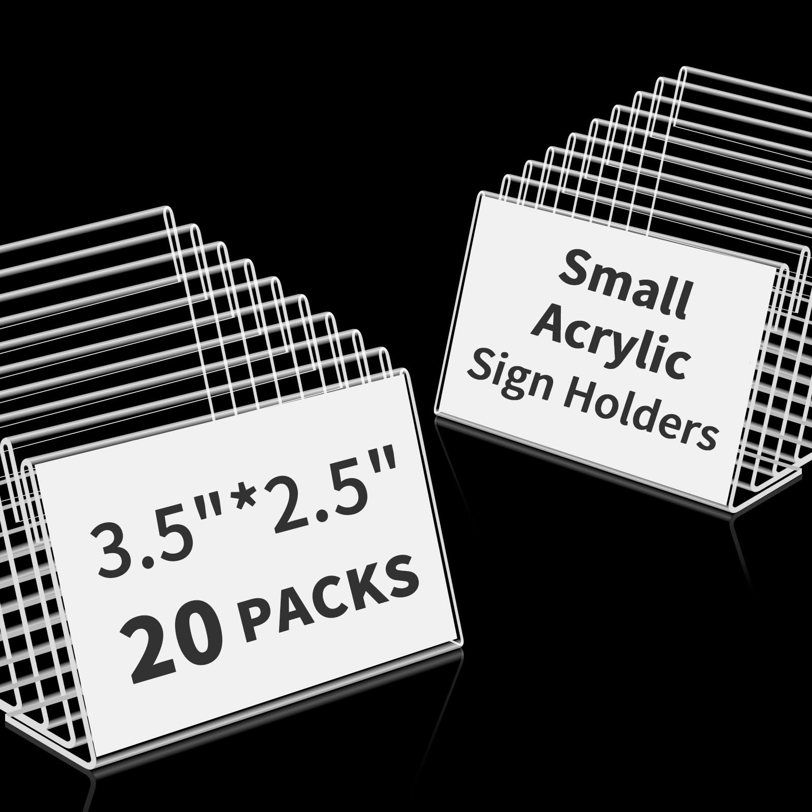 20 PCS 3.5 x 2.5 inch Small Acrylic Sign Holder, Mini Acrylic Food Signs Labels for Party Buffet, Retail Price Display Holder, Clear Plastic Counter Top Stand for Place Cards, Name Card, Wedding Signs