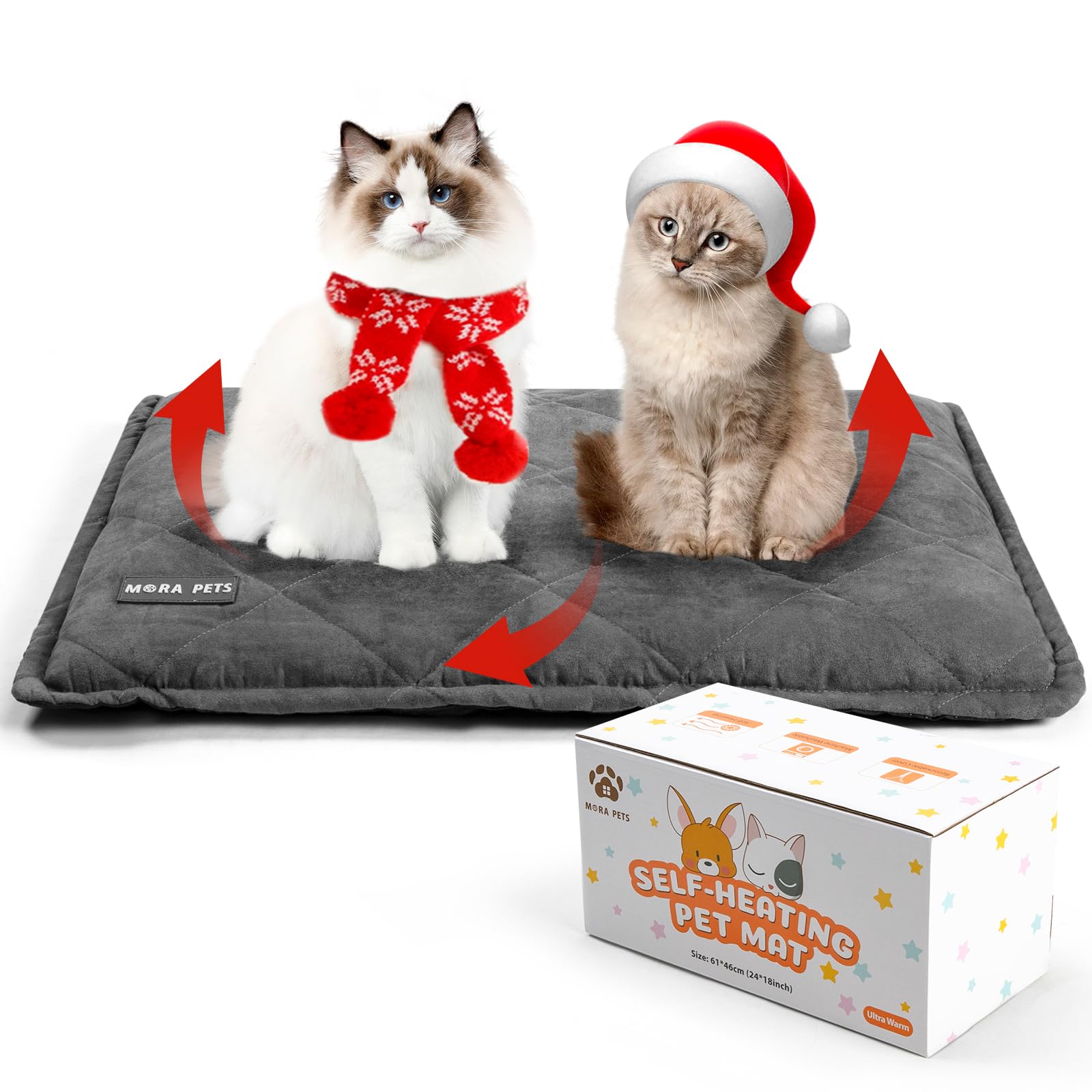 Mora Pets Tappeto riscaldante gatto Coperta autoriscaldante per gatti e cani Tappetino riscaldante Senza elettricità e batterie Coperta termica Rimovibile e Lavabile 76 x 52 cm