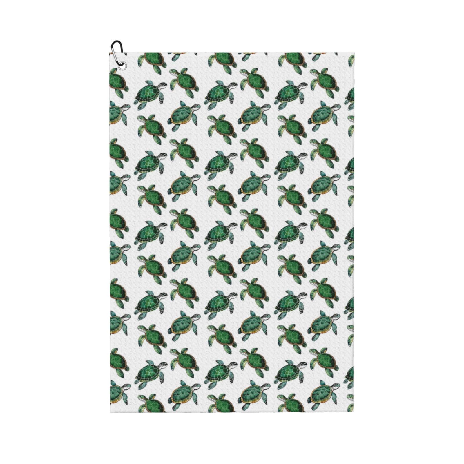 AOOEDM Watercolor Turtle Print Golf Towel with Carabiner Clip Absorbent Microfiber Golf Towel for Cleaning Golf Ball Club Putter Iron for Golf Bag Trolly Belt Loop 16" X 24"