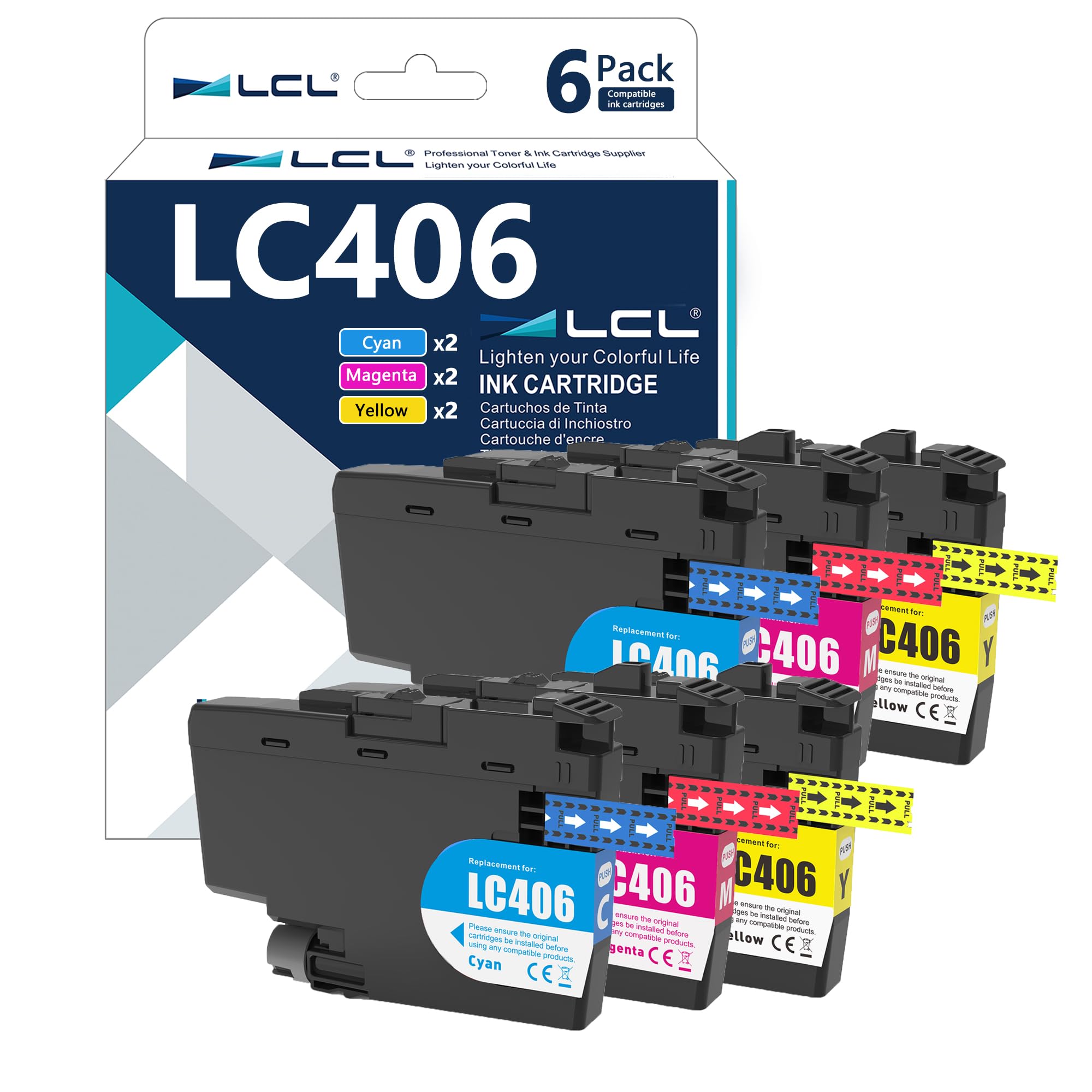 LC406 Color Ink Cartridge Replacement for Brother LC4063PKS LC406C LC406CS LC406M LC406MS LC406Y LC406YS for MFC-J4335DW MFC-J4345DW MFC-J4535DW MFC-J5855DW MFC-J5955DW MFC-J6555DW Printer(2C2M2Y)