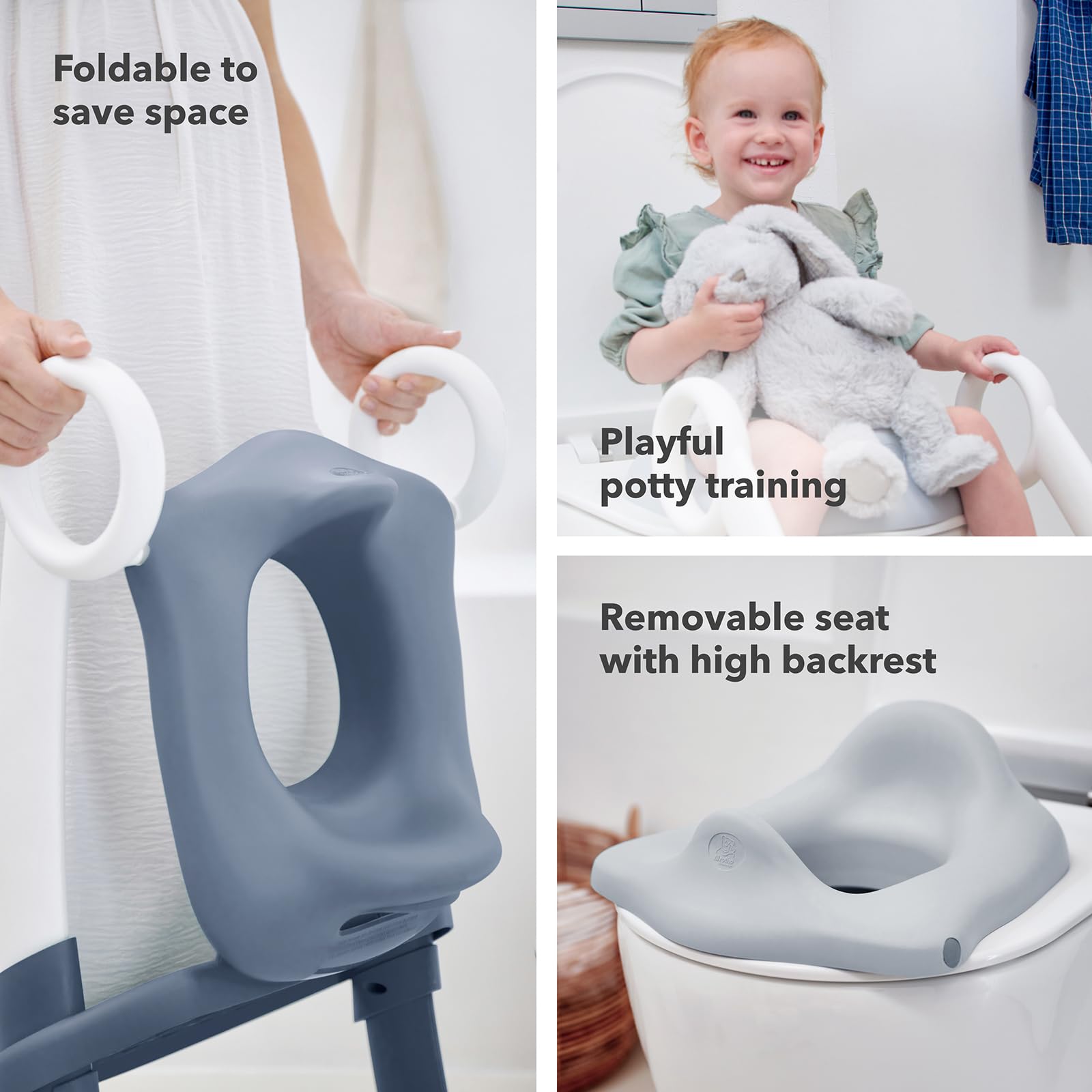 Rotho Babydesign TOP - deska sedesowa z drabinką, antypoślizgowa i z regulacją wysokości - nocnik dla dzieci, składany, wygodny i łatwy do czyszczenia, szary