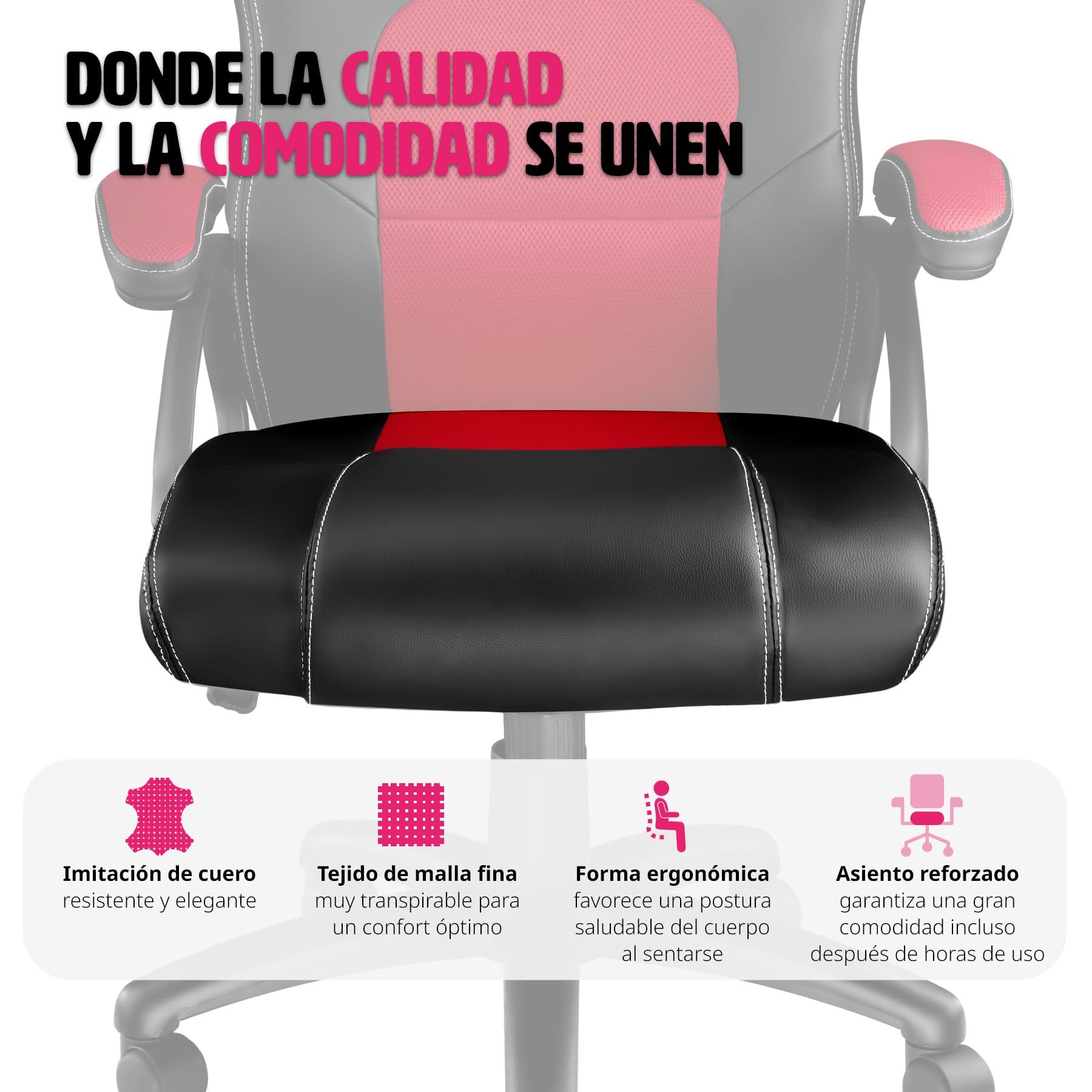 tectake® Silla Gamer Ergonómica, Ajuste de Altura, Silla de Escritorio de Oficina, Silla de Estudio con Acolchado Cómodo, Silla con Reposabrazos y Ruedas, Sillas Gaming para Ordenador - Negro/Rojo