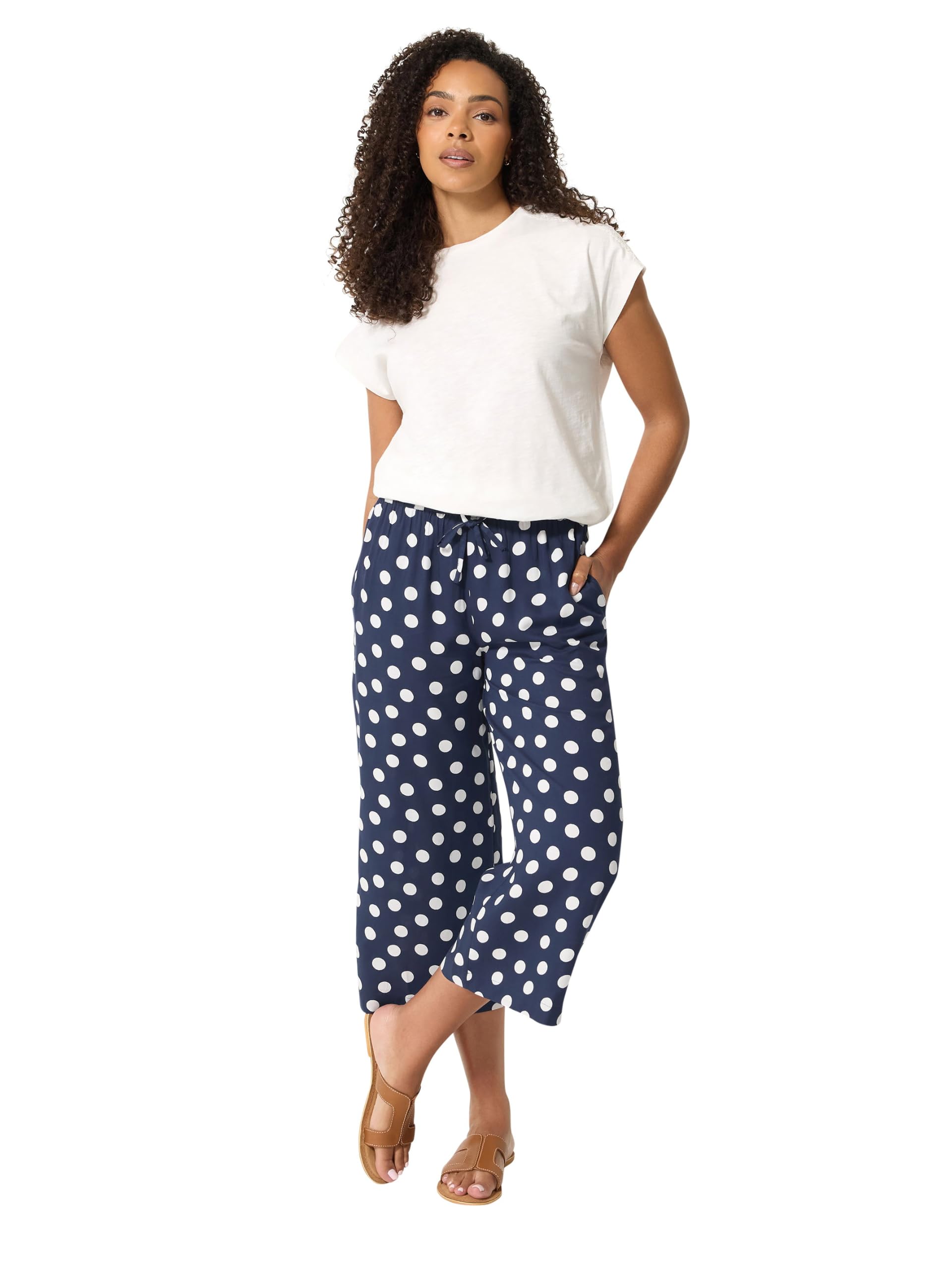 M&Co Women's Mid Navy Polka Dot Cropped Trousers In | Size: 12S