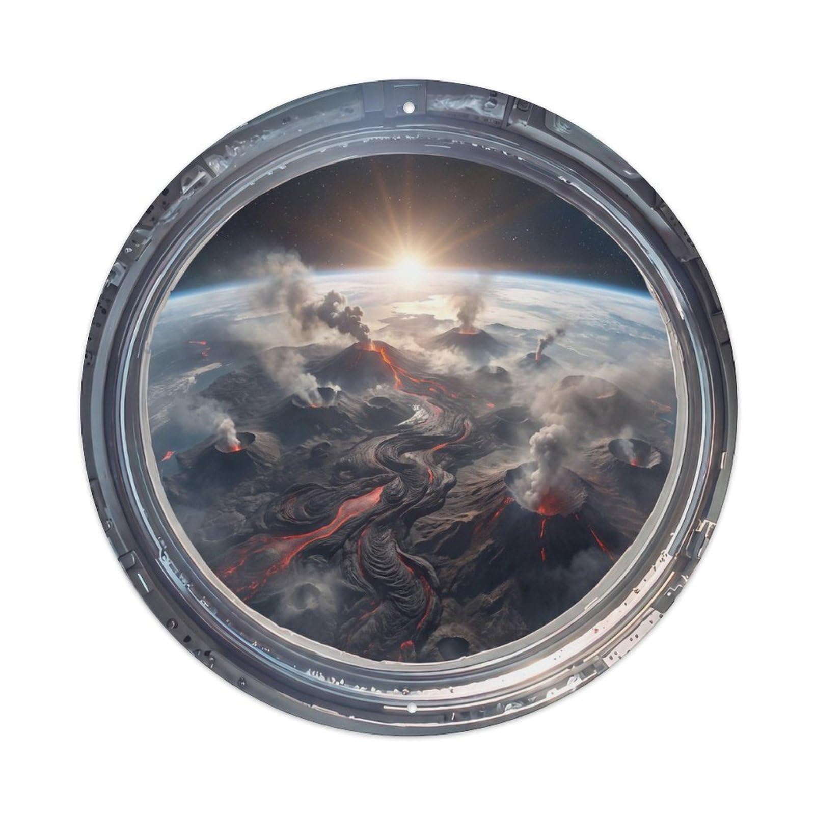 Volcanic Region Earth from Space Station Porthole Metal Tin Sign