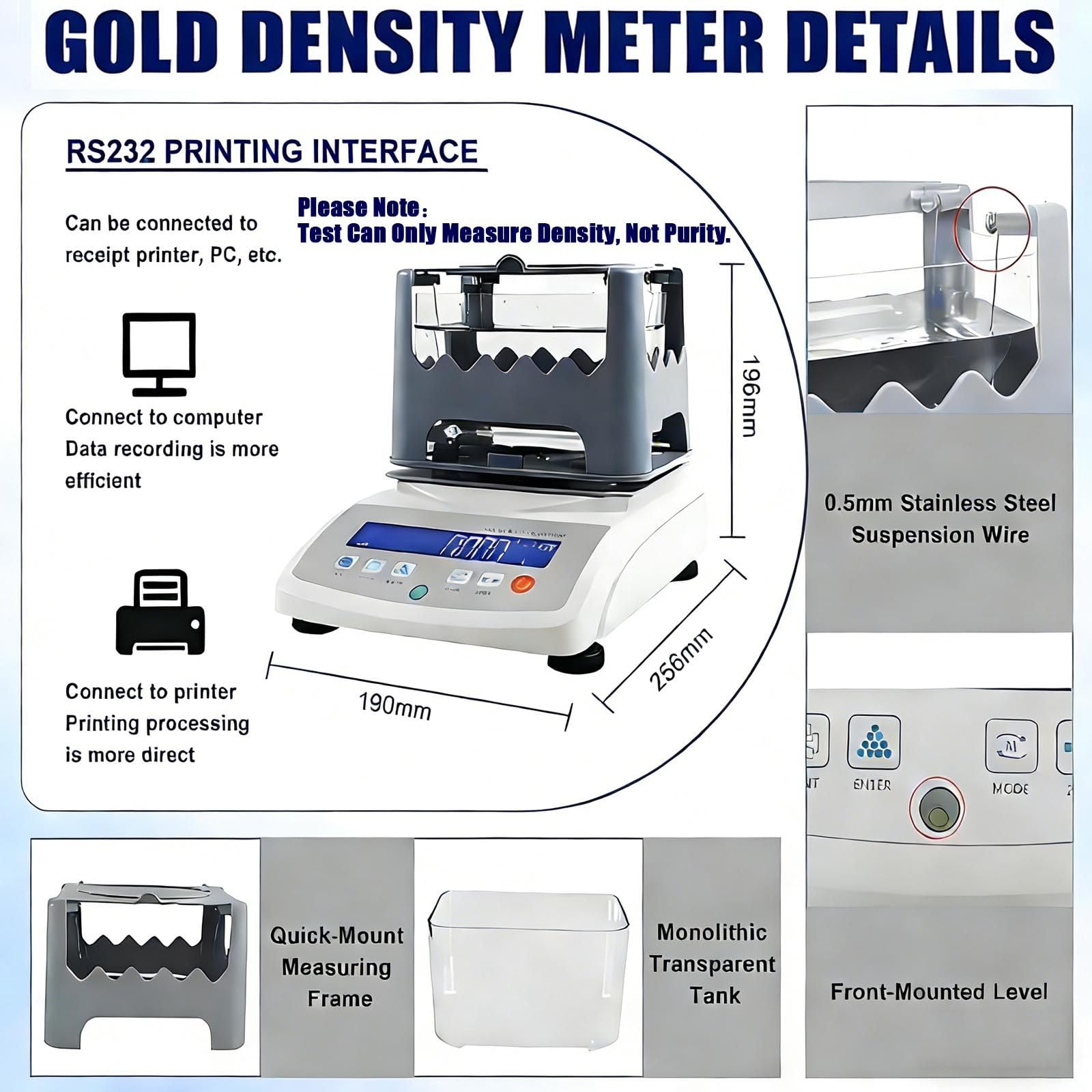 Professioneller Dichteanalysator FüR Gold Und Silber-LaborpräZision 0,001 G/Cm³, ZerstöRungsfreies AnalysegeräT FüR Edelmetalle, Geeignet FüR Schmuck, MüNzen, Barren Andere Metalle. 300/0.01g