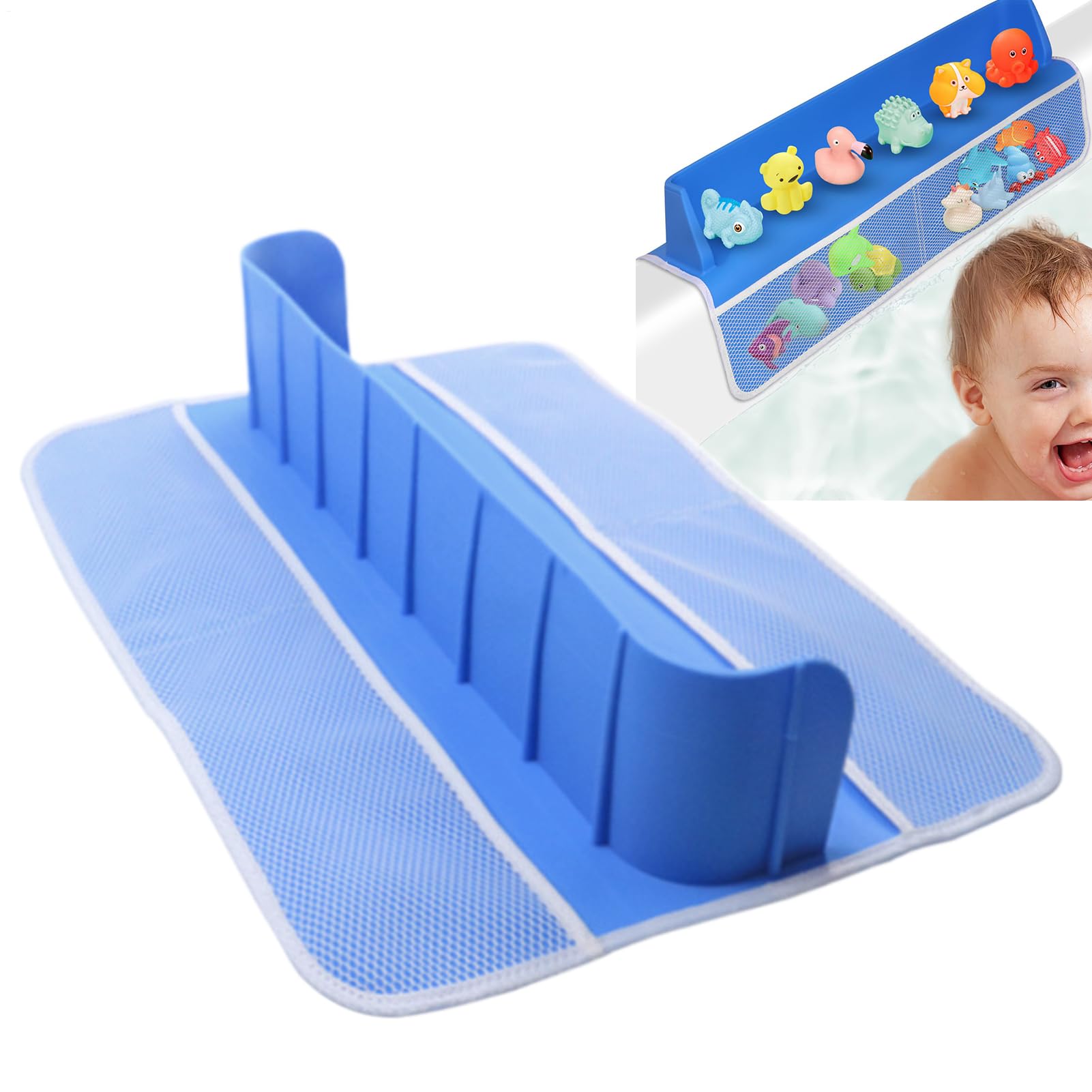 Paraspruzzi per vasca da bagno, in silicone, per bambini, con | organizer per giocattoli da bagno, design antiscivolo resistente, per uso in bagno e vasca da bagno per bambini