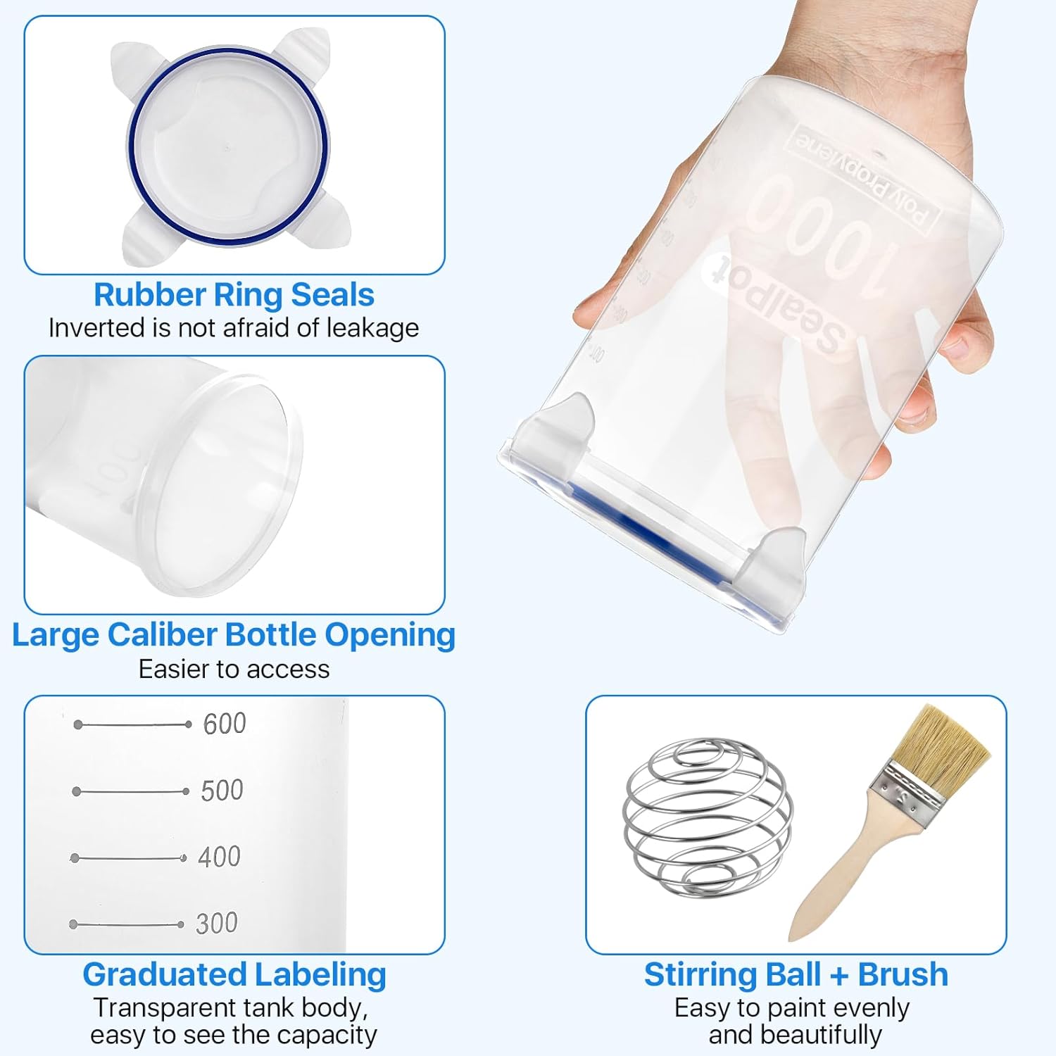 4 Set Paint Storage,Touch up Paint Container with Stainless Steel Mixing Ball and Paint Brush, 1000ml Airtight Paint Cups Paint Container for Repainting Leftover Paint, clear - Image 3