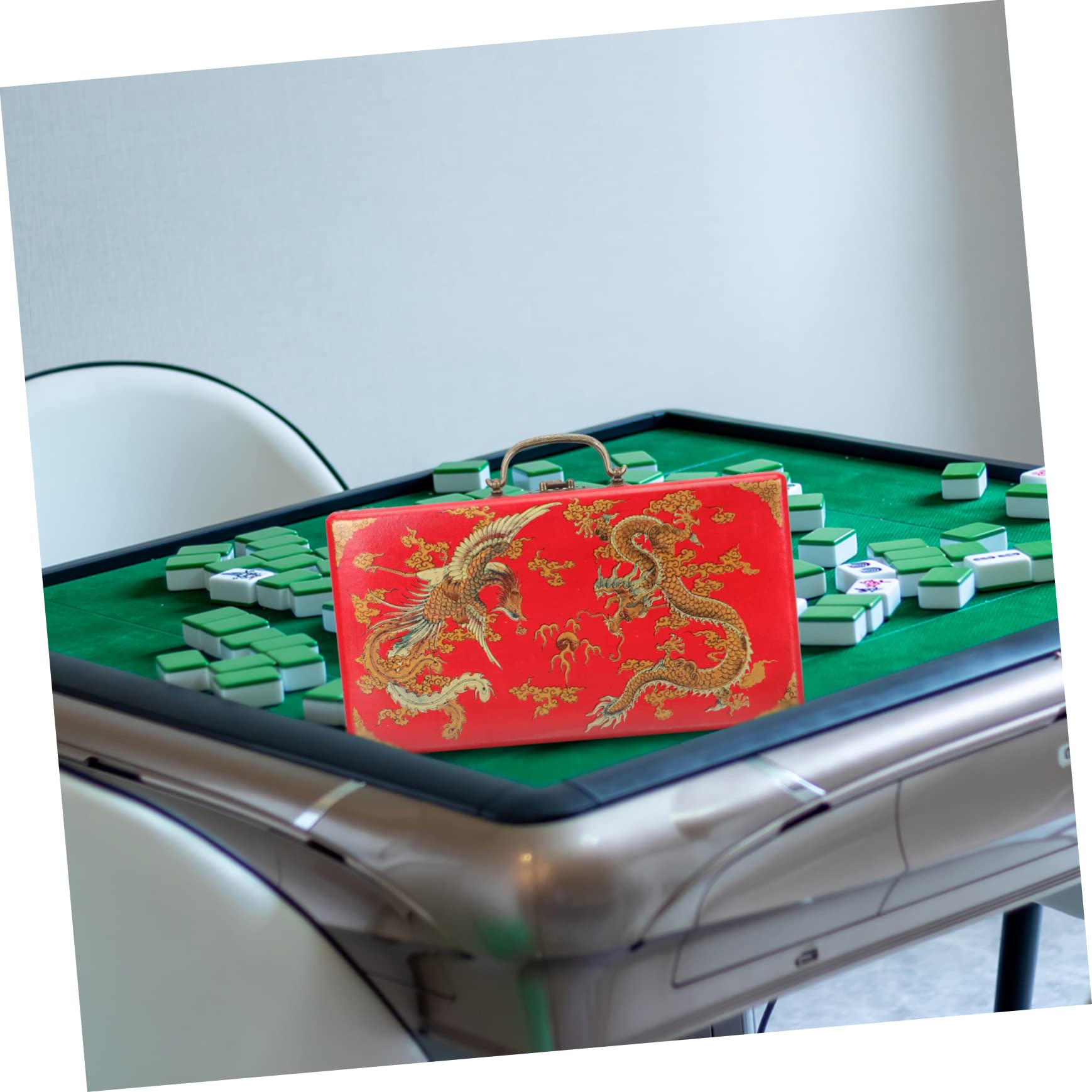 Scatola di Legno Portagiochi Mahjong Rossa Design a Fibbia, Facile da Trasportare per Uso Domestico e Negozi