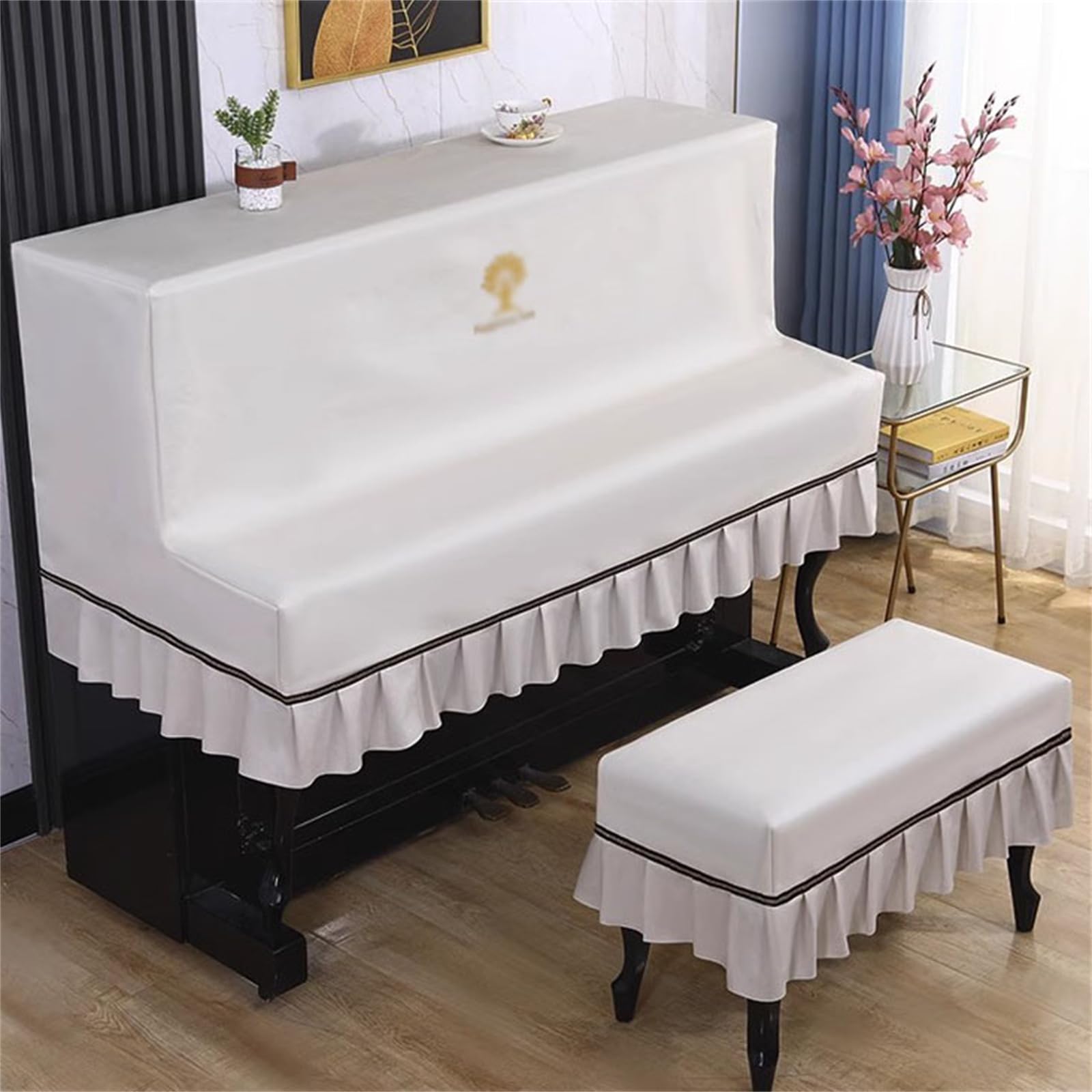 Telo Antipolvere Impermeabile per Pianoforte con coprisgabello, Copertura Protettiva Universale per Pianoforte Verticale con Orlo in Pizzo, Copertura Decorativa per Mezzo Pianoforte per Pian