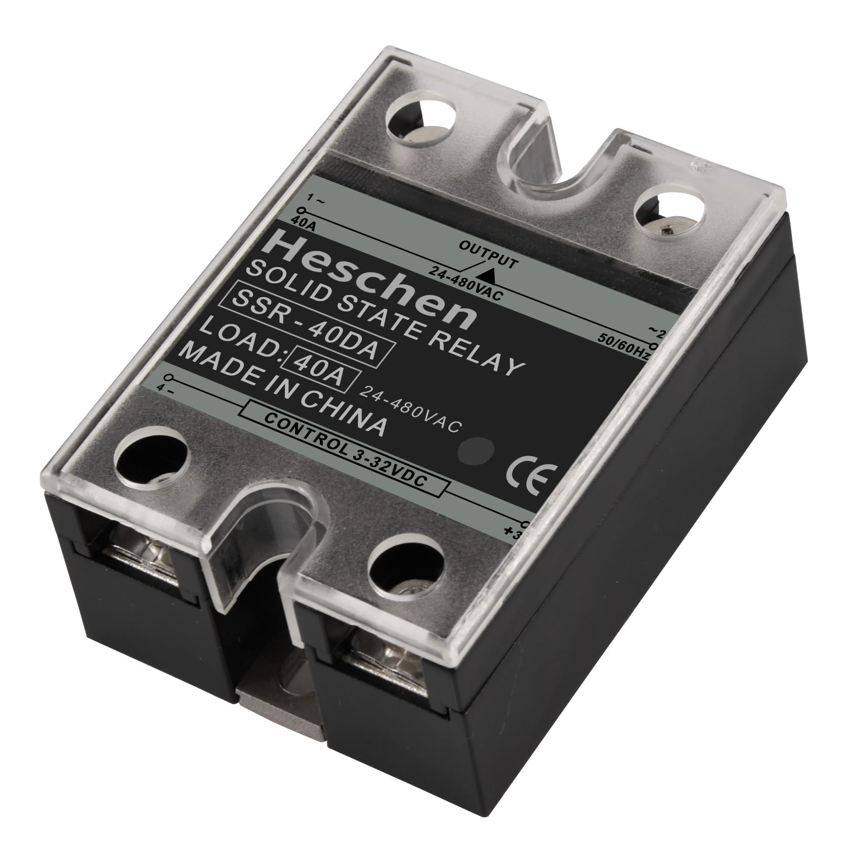 Heschen Relé de estado sólido CC/CA monofásico, SSR-40DA, entrada 4-32VCC, salida 24-480VCA, 40A 50-60Hz (CC/CA 10Pcs)