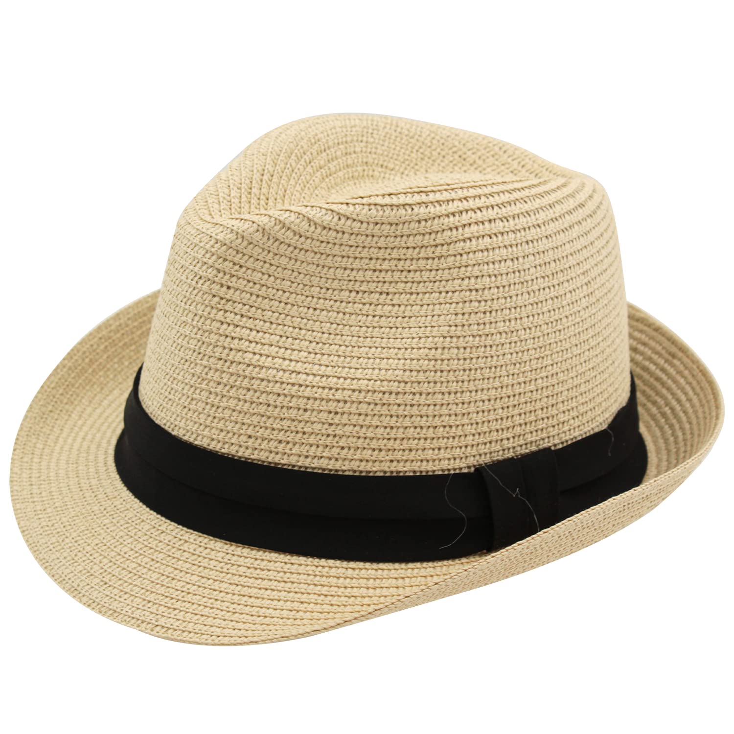 Carnavalife Sombrero de Paja Hombres Mujeres Fedora Borsalino Trilby Gorra Panamá Verano Playa Ala Corta Moda Unisex - Beige - 57