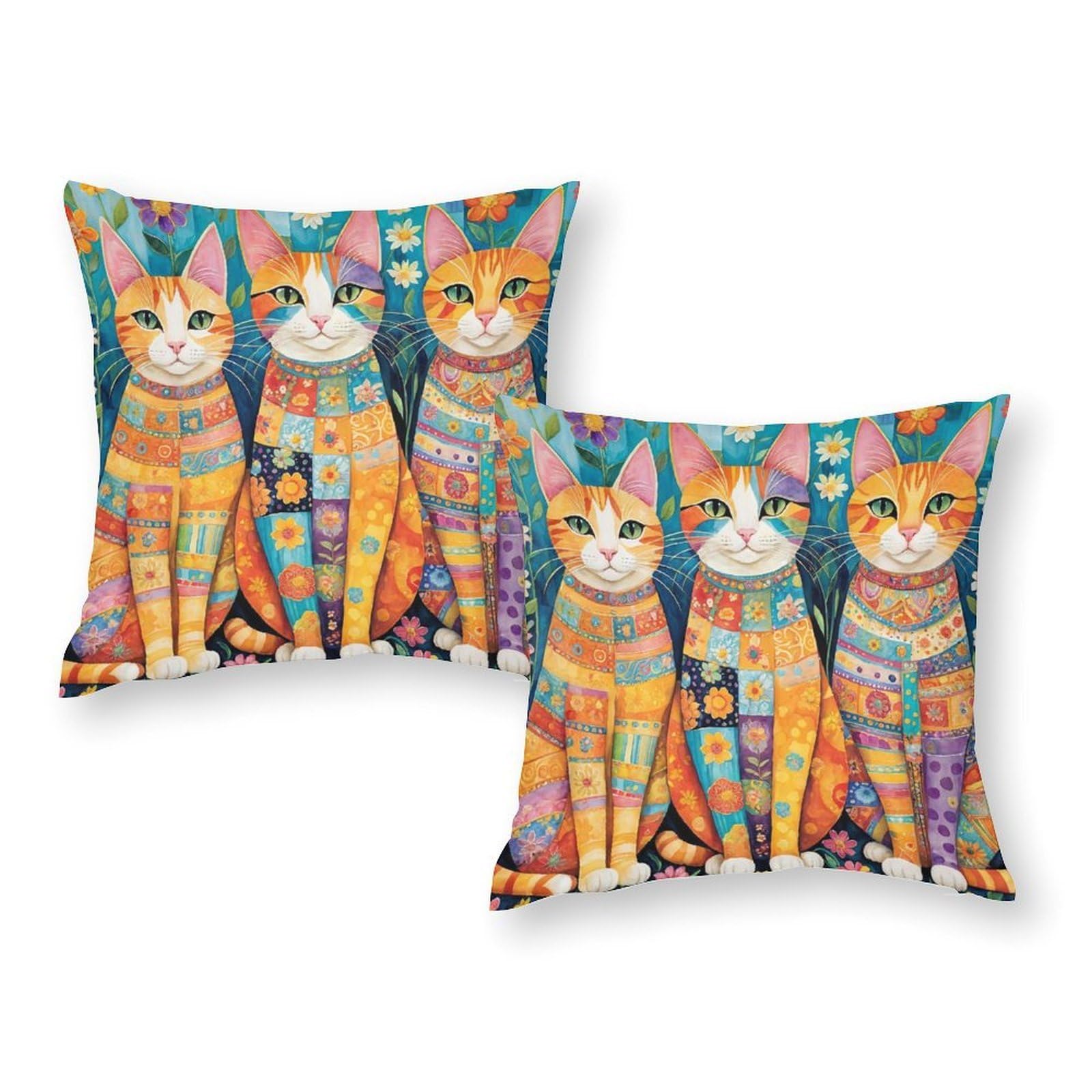 Housses de coussin motif chat coloré 50x50 cm pour une touche d'art et de poésie