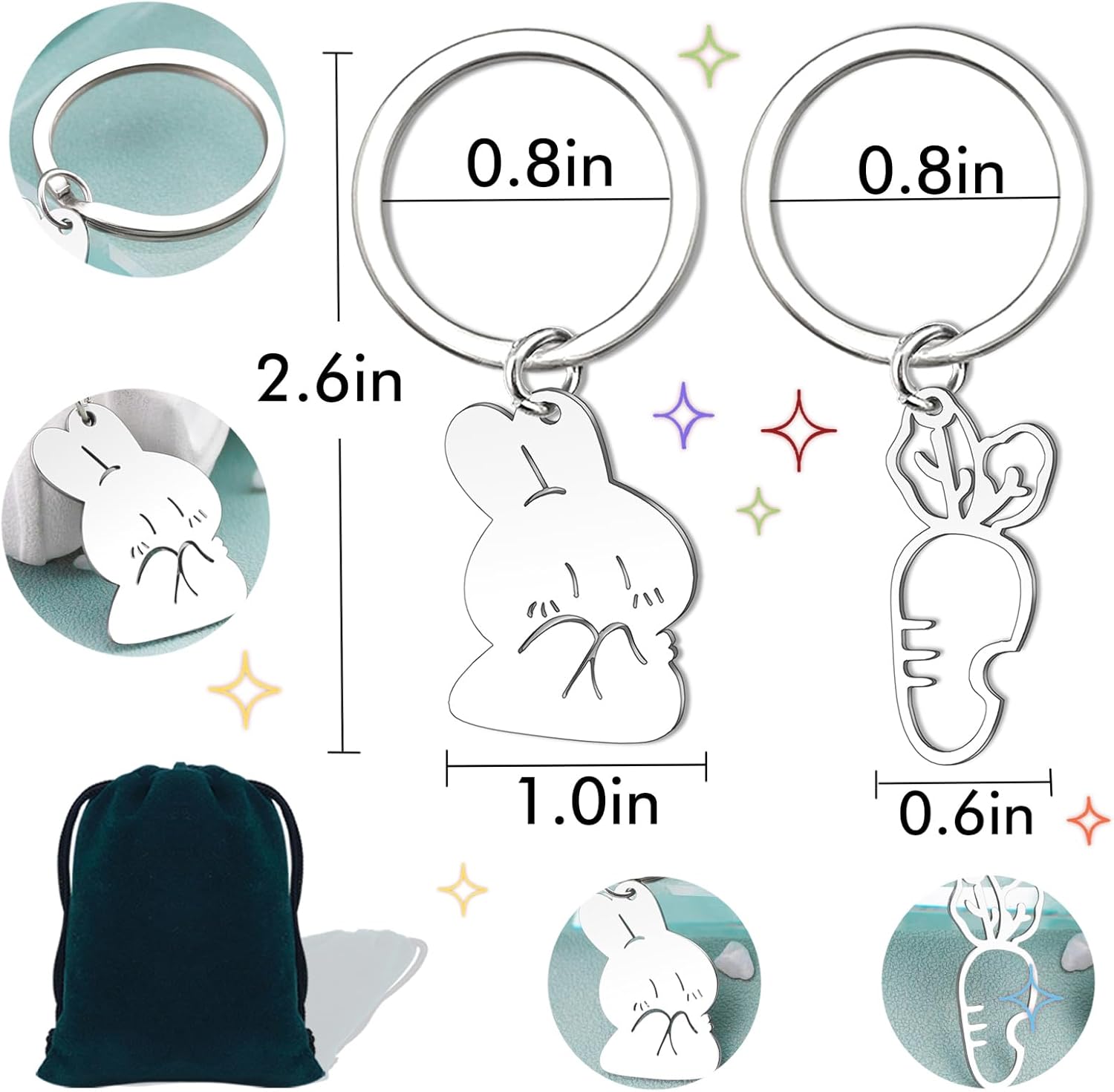 Bunny Charms Bunnies Keychain For Bunny Lovers Easter Basket Stuffers Cute Bunnies Gifts For Girls Boys Carrot Rabbit Key Chain For Valentines Gift Girl - Image 2