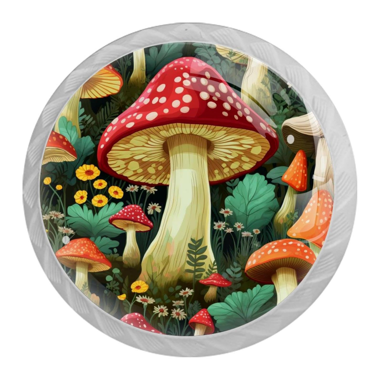 NEWzone 4 Pack Cabinet Knobs Mushroom, White Cabinet Pulls Kitchen Cabinet Knobs, Round Drawer Knobs for Dresser Drawers Cabinet Hardware Cupboard