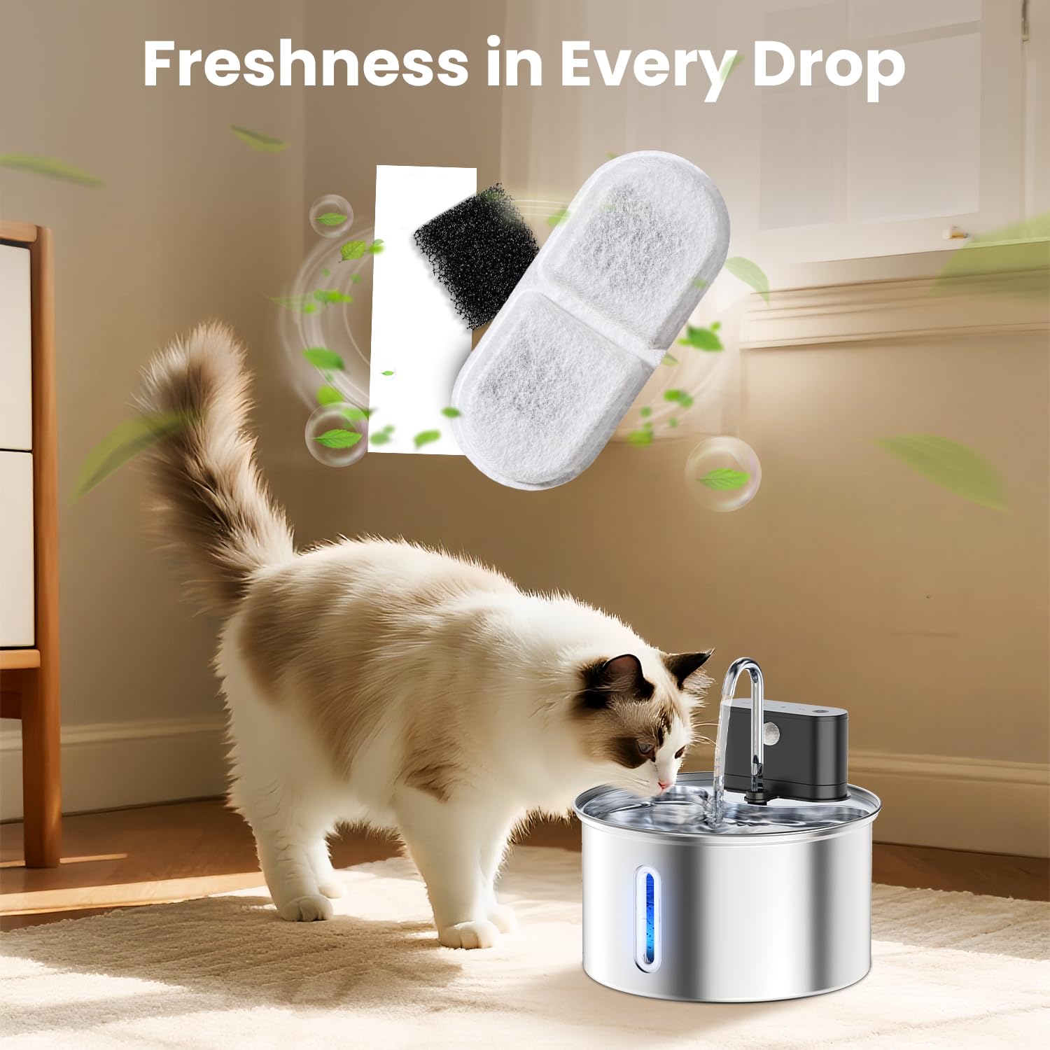 CityFlee Cat Water Fountain Filter Replacement,18 Pcs(6 Carbon+ 6 Sponge+ 6 Cotton) for Pets Automatic Water Dispenser for Dogs, Compatible with 2.2L/3L/3.2L/3.5L/12L Stainless Steel Cat Fountains - image 6