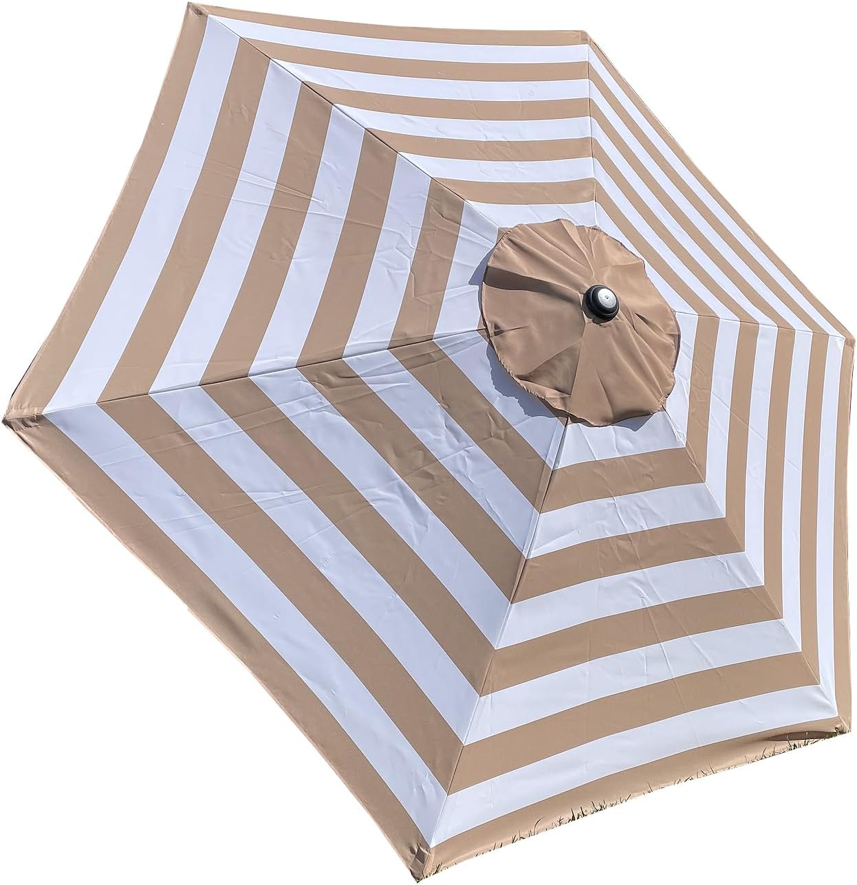 BELLRINO Replacement 9 ft 6 ribs MEDIUM COFFEE/WHITE STRIPE STRONG & THICK Umbrella Canopy (Canopy Only)