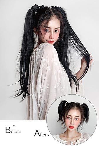 Miniatura 7 de Peluca de cola de caballo de 2 piezas, extensión de cabello largo y lacio, para cosplay, cola de caballo, cola de caballo, cola de cerdo, peinado de