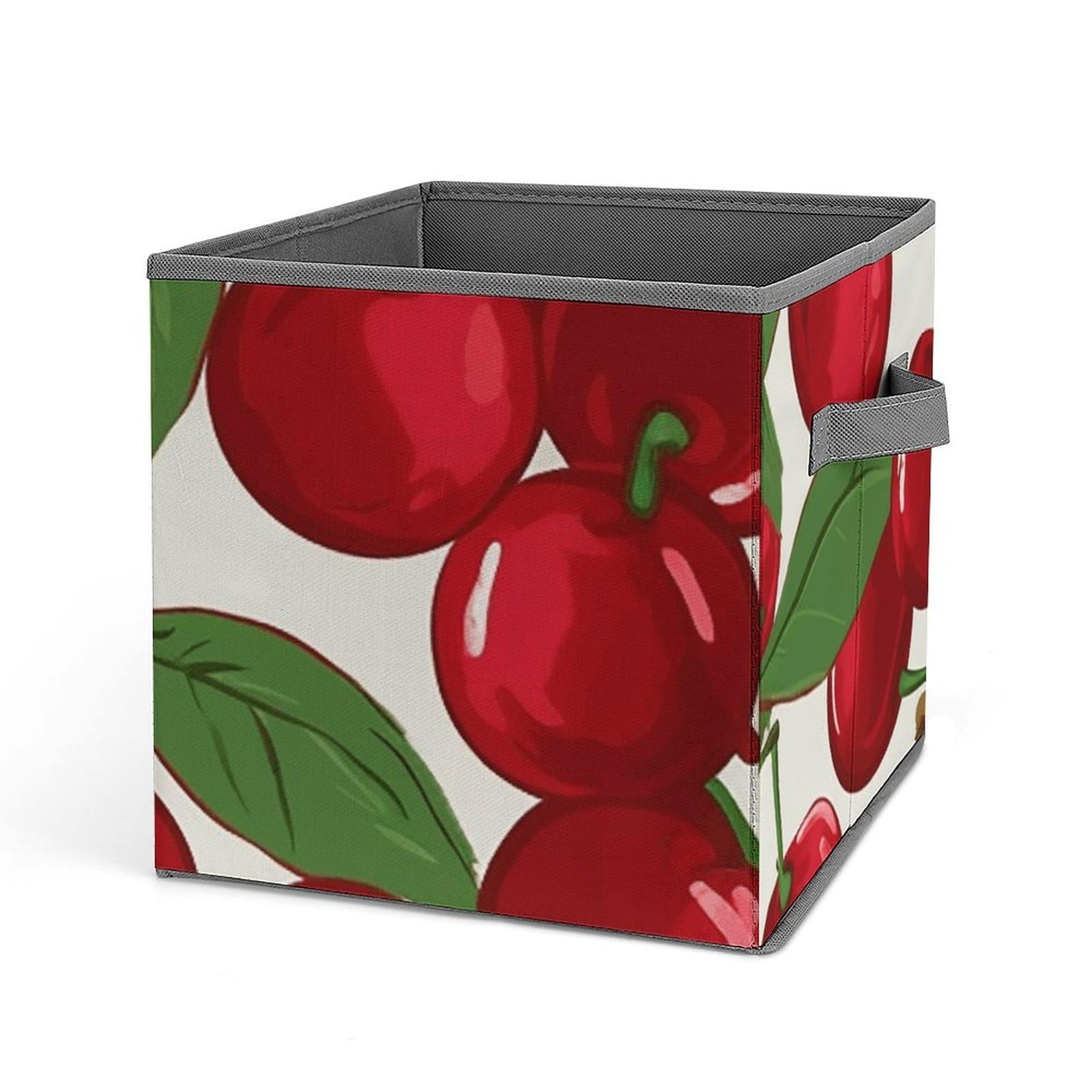 Khauerbc Style Red Cherries Fabric Bins With Double Handles.storage Basket Is Cube Collapsible Organizers.square Baskets For Organization, Closet, Shelves, Offices, Toys.