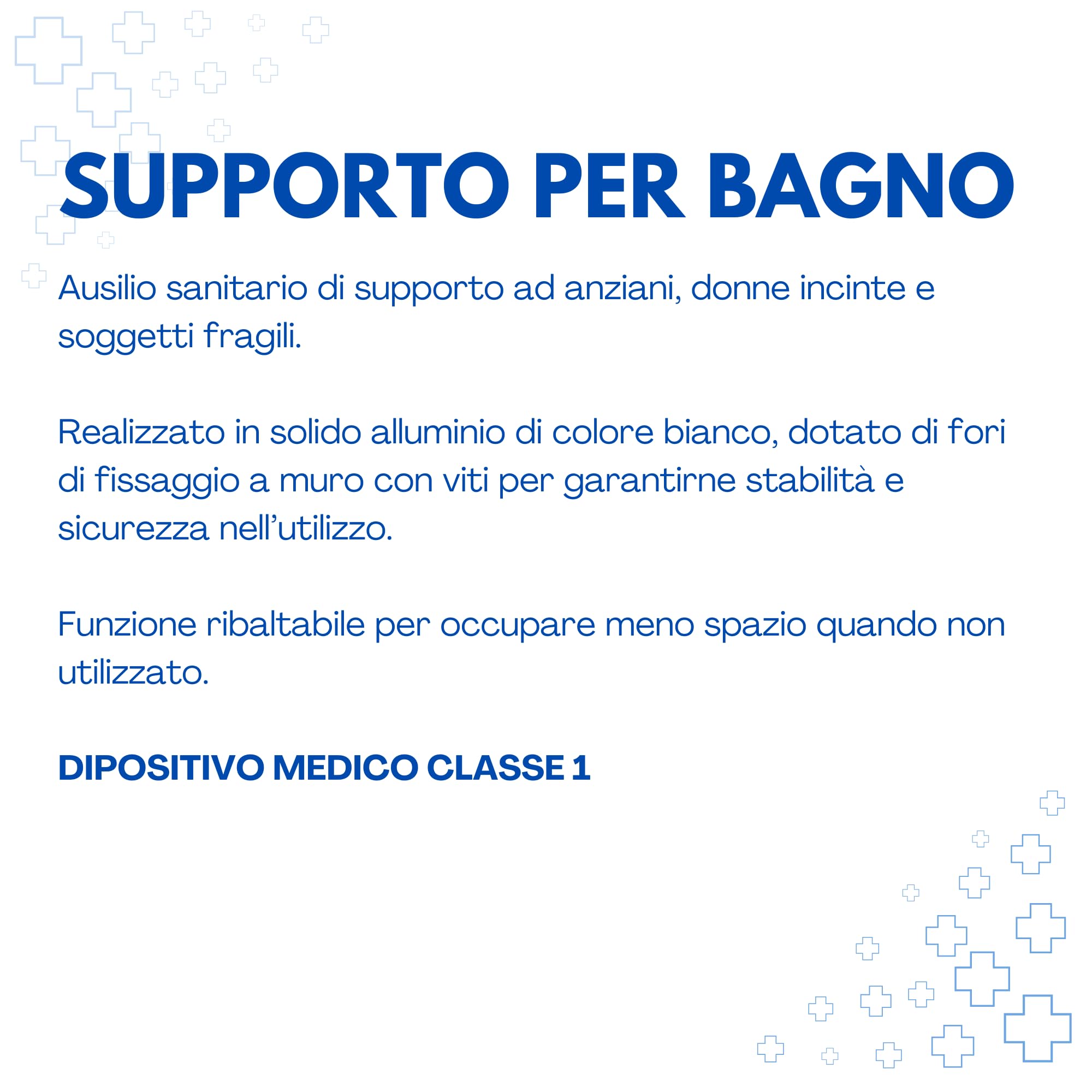 Maniglione Bagno Doccia Pieghevole Ribaltabile 53cm, Acciaio Inossidabile, Supporto di Sicurezza, Piastra a Muro con Fori, Anziani e Disabili