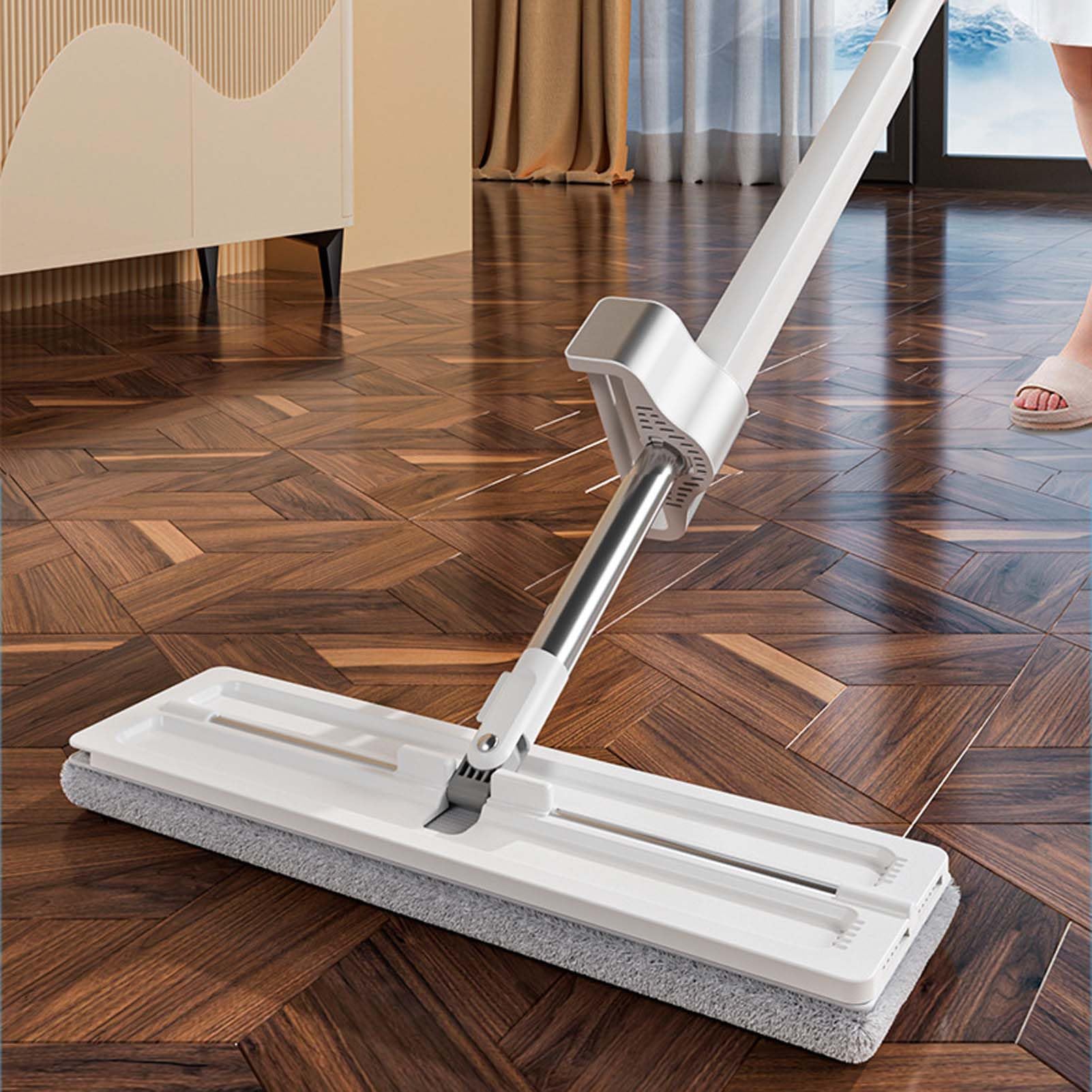 Limpiador De Suelos con Mopa Microfibra, Fregona Lavable Reutilizable para Casa, Mopa Fregona Absorbente con Mango Regulable, Ideal para Cocina Baño Baldosas Y Suelos Lisos