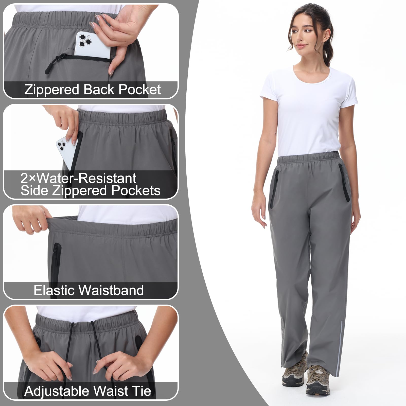 MOCOLY Reflektierende Fahrrad Regenhose Damen Überziehhose wasserdichte Matschhose Leichte Atmungsaktive Wanderhose Wasserdicht Hose für Outdoor Trekking und zum Angeln