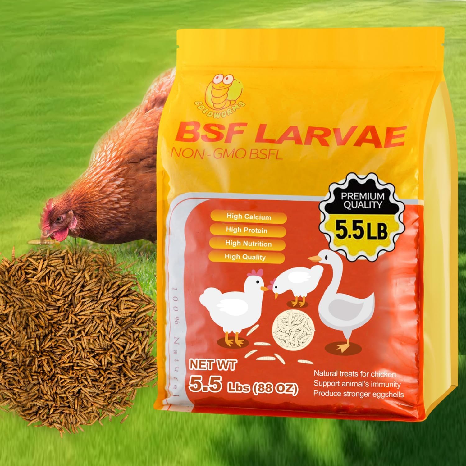5.5LB Dried Black Solider Fly Larvae, BSFL is High Protein Chicken Feed with 85x More Calcium Than Dried Mealworms, Poultry Treats, Chickens Love, Birds Love, Hens Love, Ducks Love