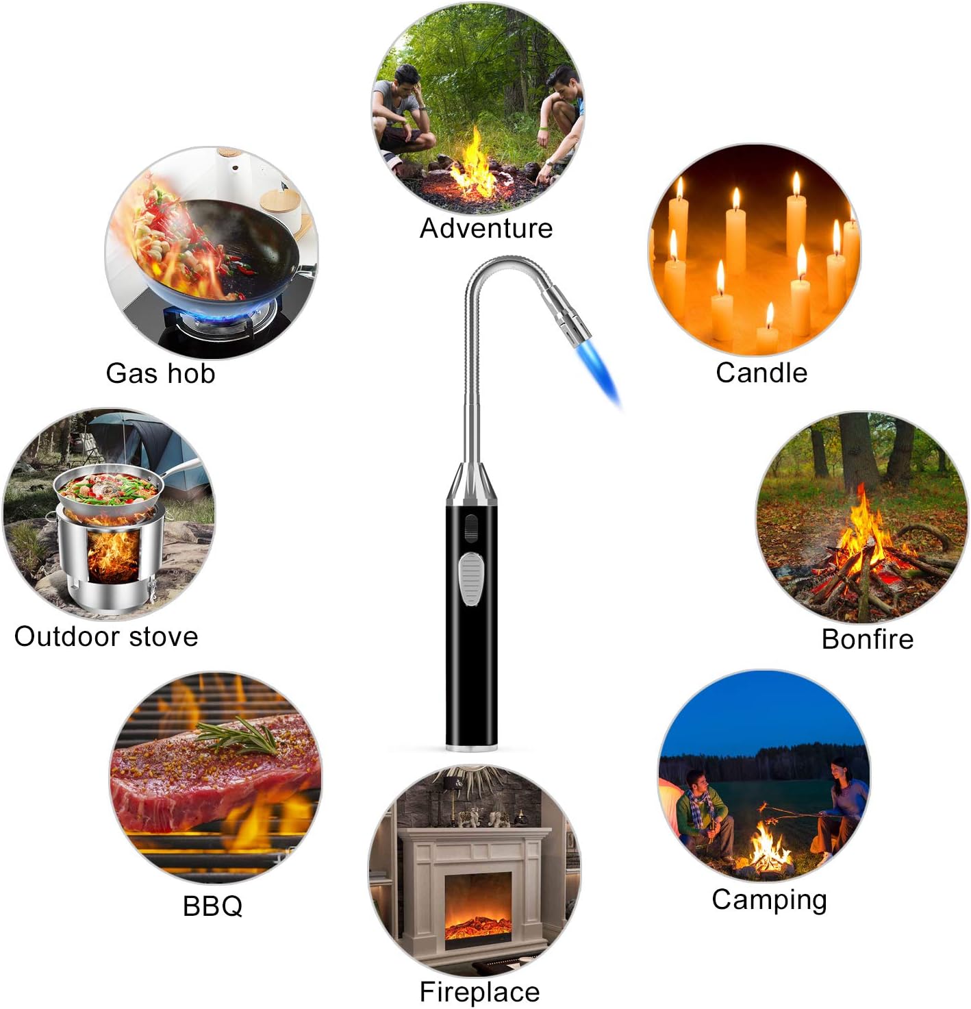 Butane Lighter Long Lighter Refillable Lighter for Grill BBQ Gas Fireplace Fire(Butane Not Included)