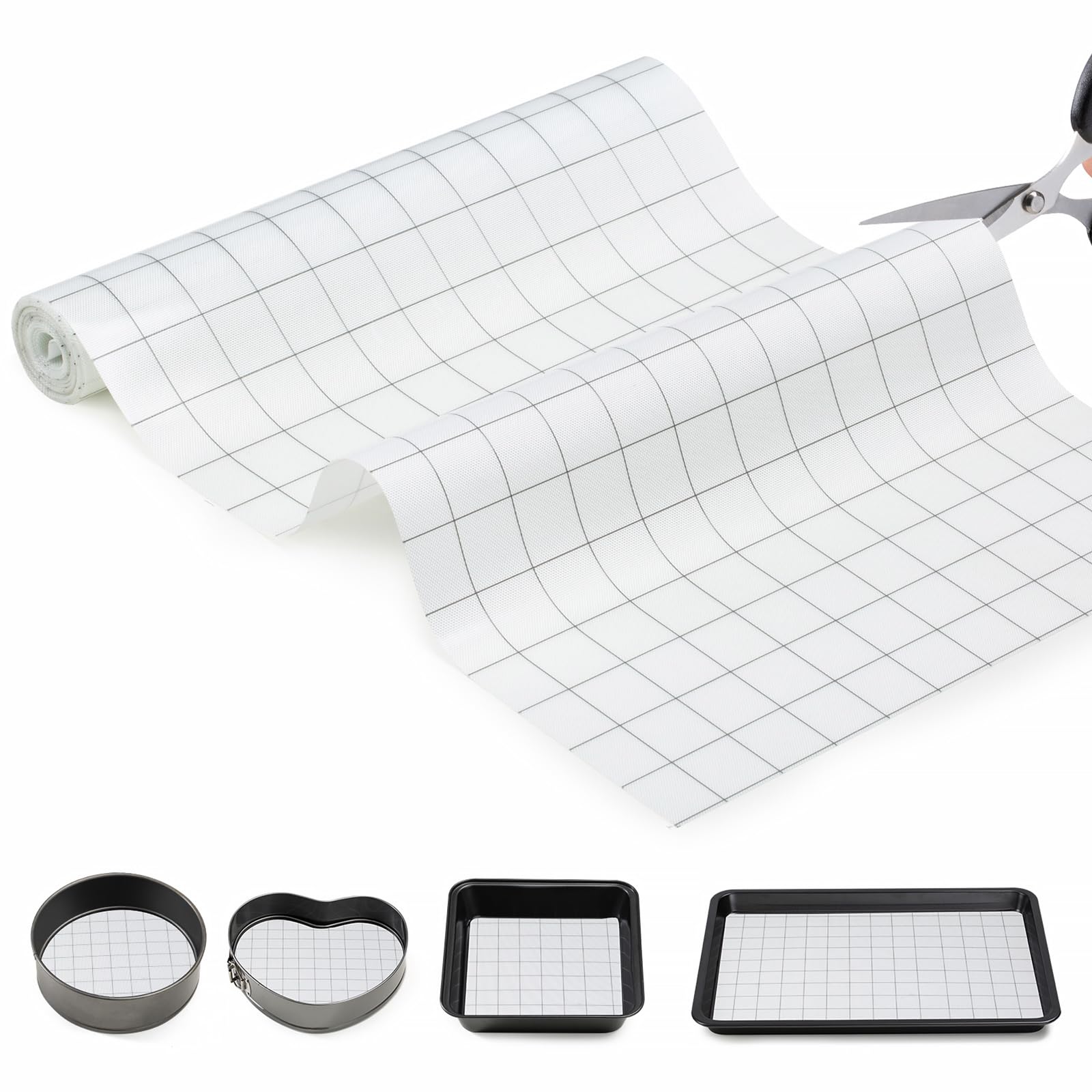 Rollo de alfombrilla de silicona para hornear de 30 cm, color blanco con línea (12 pulgadas x 5.25 pies, blanco)