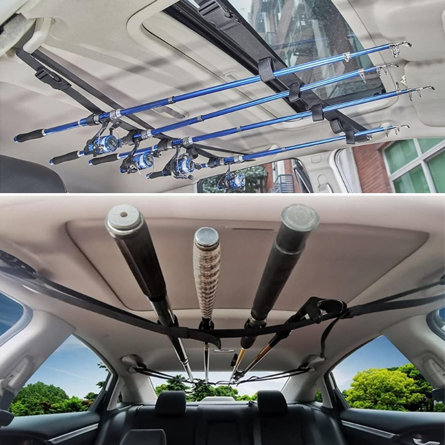 Lot de 2 Supports Canne pour Voiture, Support de Canne à Pêche pour Voiture, Porte-Canne à Pêche de Voiture, Sangle de Canne à Pêche pour Véhicule, pour Voiture Wagon, Camion, SUV