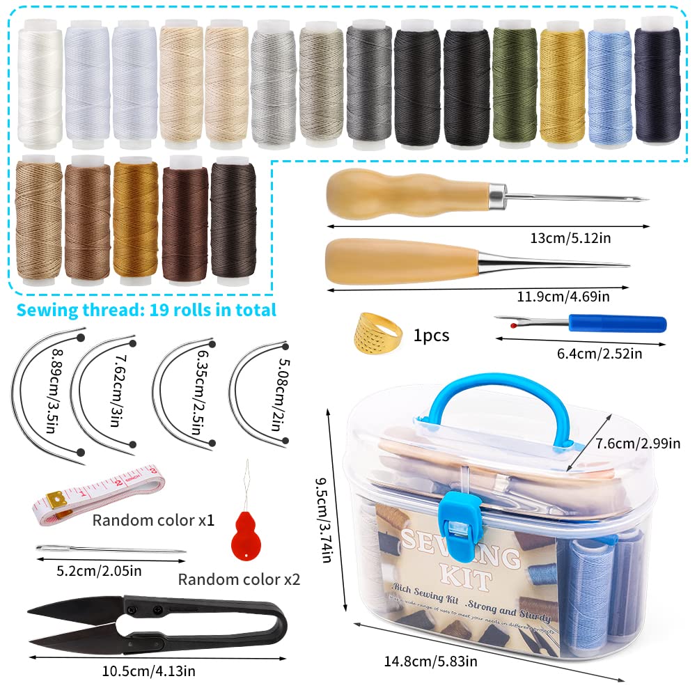 FTEVEN 43 Pieces Upholstery Repair Sewing Kit, Heavy Duty Sewing Kit with Leather Sewing Thread, Big Eye Sewing Needle, Sewing Awl for Furniture,Car, Sofa, Backpack, Shoe, Craft DIY