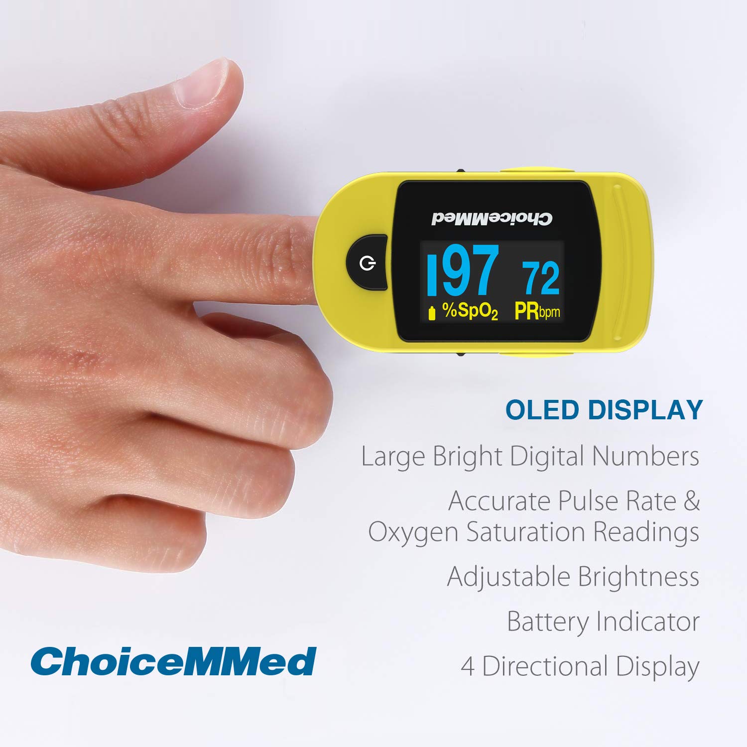 ChoiceMMed C20 Pulse Oximeter - Fingertip Pulse Oximeter Blood Oxygen Saturation Monitor - Large OLED Screen SPO2 Monitor with Lanyard and Carrying Case