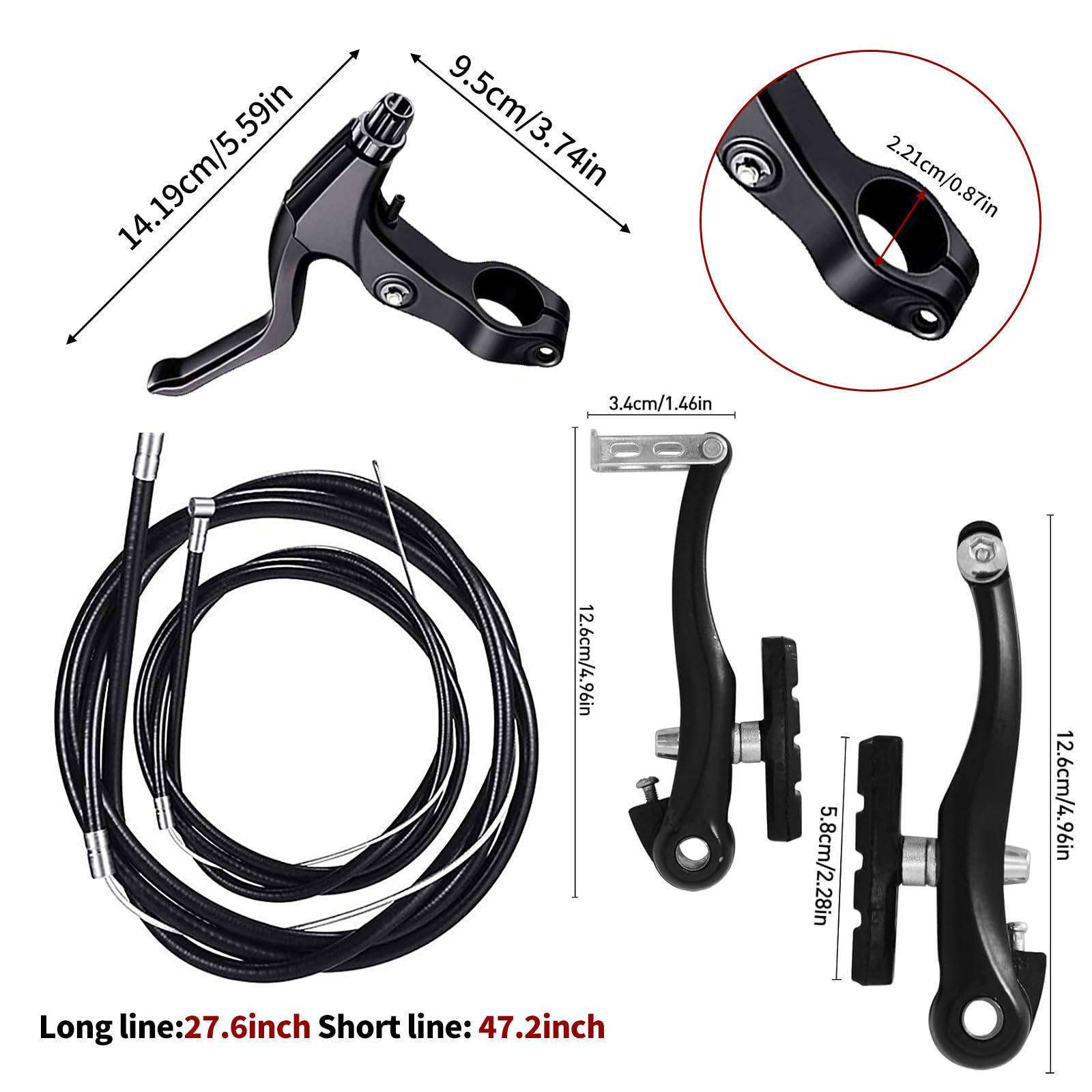 Kit Complet Frein V-Brake – Avant/arrière, Câbles Et Leviers Pour VTT Et Route