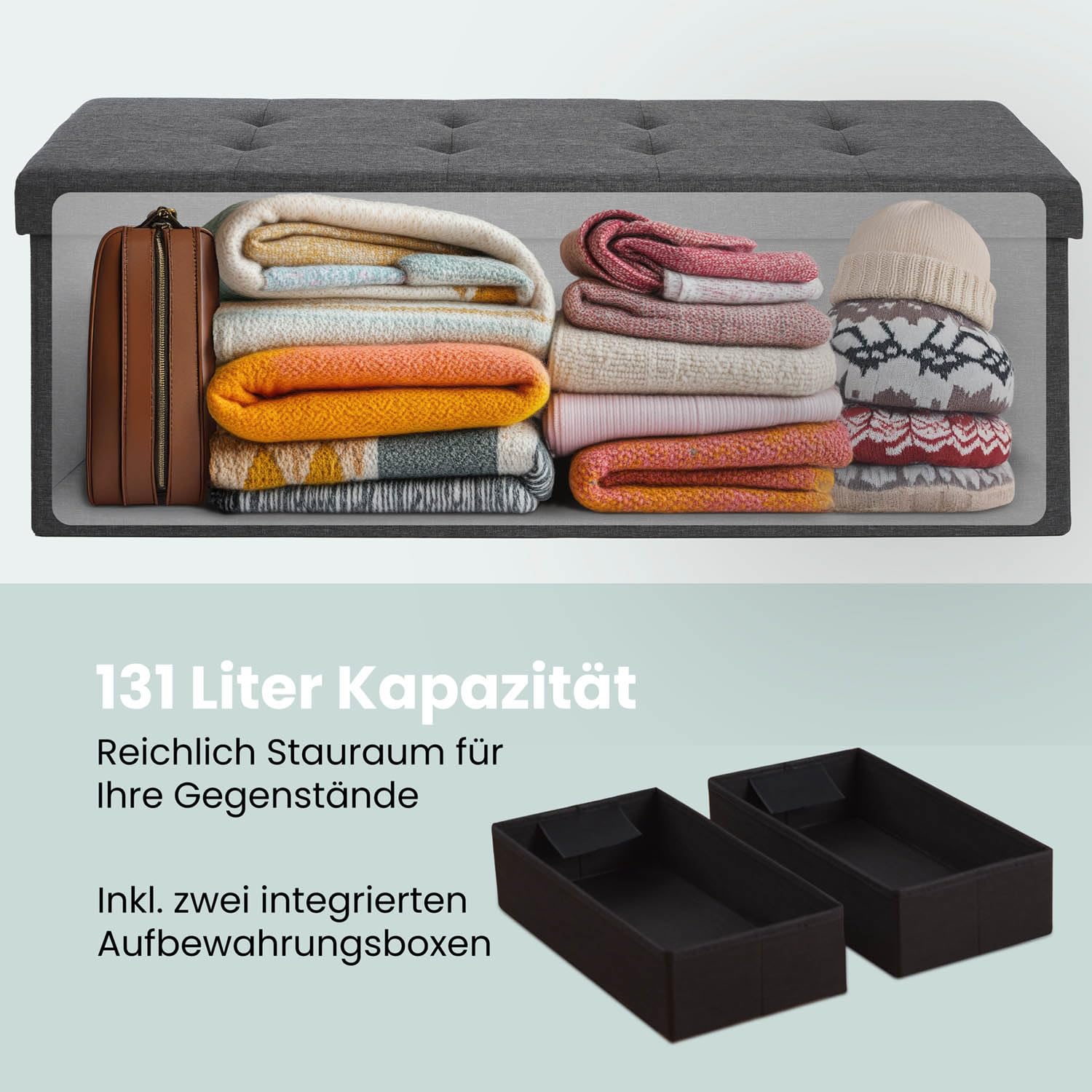 Blumtal Sitzbank mit Stauraum + 2 extra Boxen - Truhenbank mit Stauraum 110x38x38 cm - Sitzhocker Sitzbox in Anthrazit