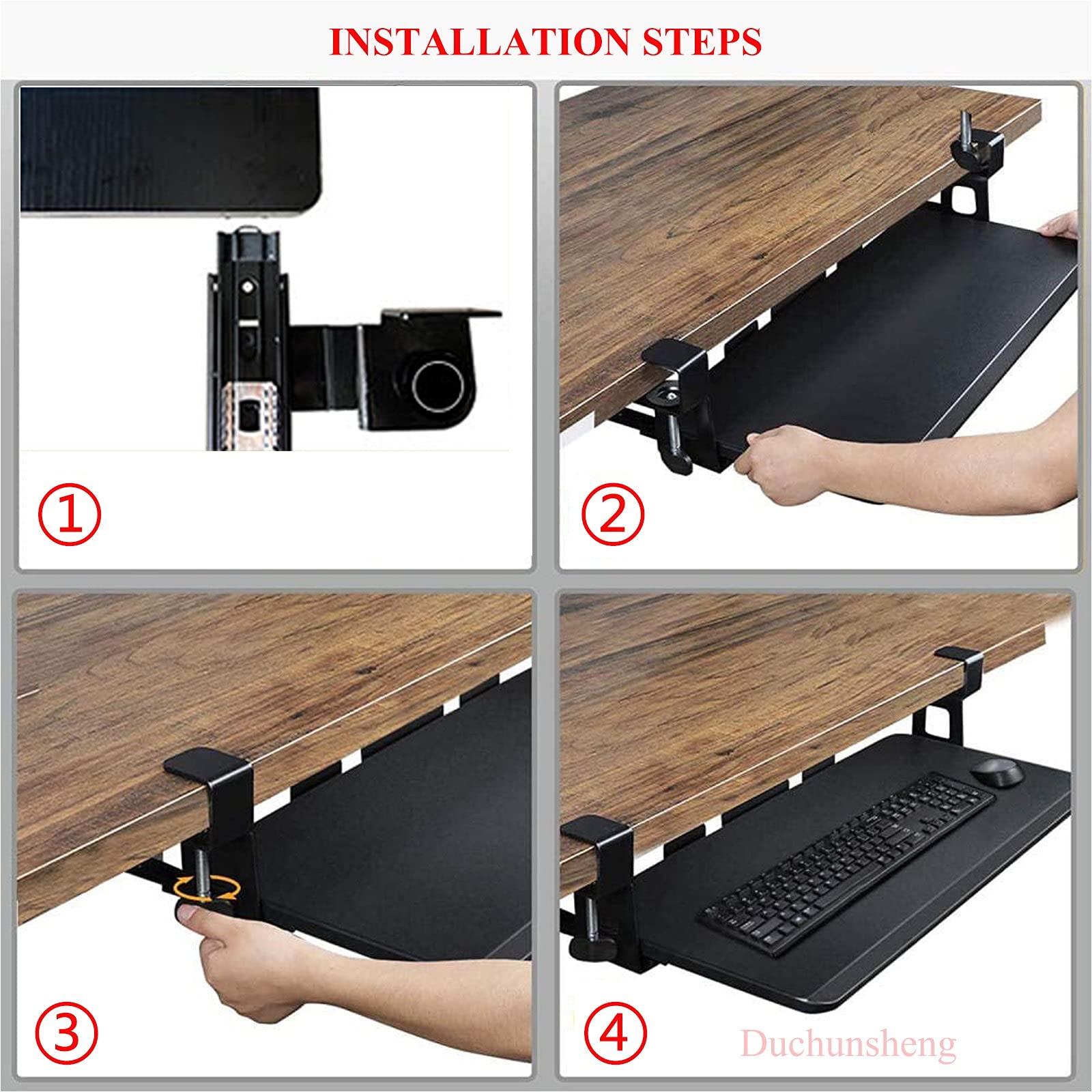 Bandeja de teclado de madera para debajo del escritorio, estante deslizante con diseño resistente y fácil de instalar, ahorra espacio para el hogar, oficina, juegos y estaciones de trabajo