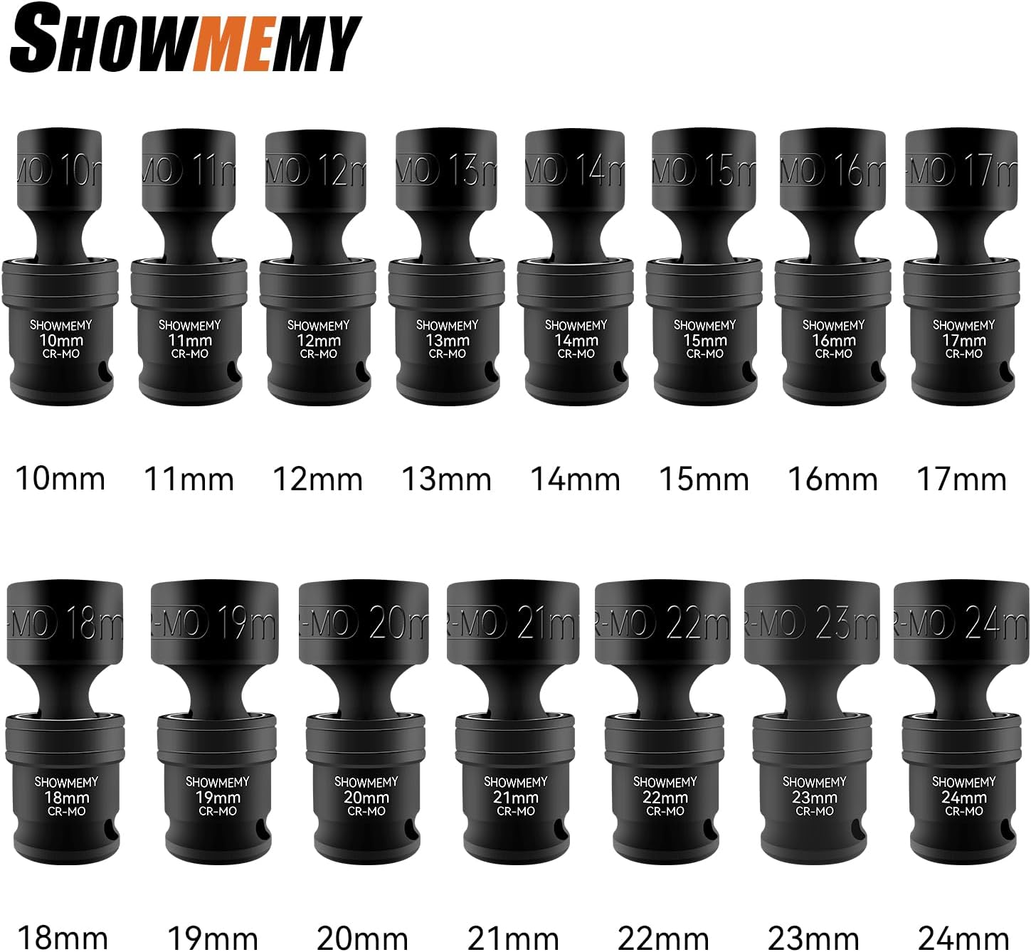 Drive Impact Universal Joint Socket Set, 6 Points, Shallow Swivel Socket Set, Cr-Mo Steel. Heavy Duty Storage Case (Metric 1/2", Metric 1/2")