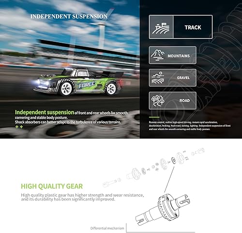 Miniatura 6 de GoolRC WLtoys 284131 - Coche de deriva a control remoto, escala 1:28, 4WD 30KM/H, coche eléctrico de alta velocidad RTR, chasis de metal, 2 baterías