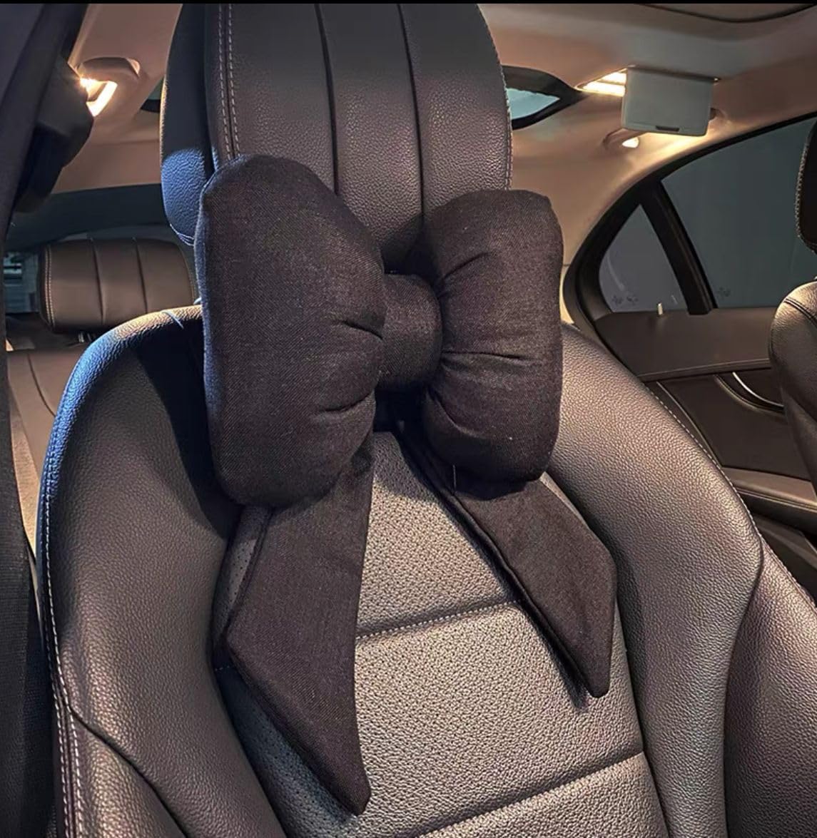 NexusGlow Car Neck Pillow Cute Bow Tie Car Neck Pillow for Driving Plush Headrest Cervical Support, Neck Cushion for Home, Chair and Car Interior Decoration, Black