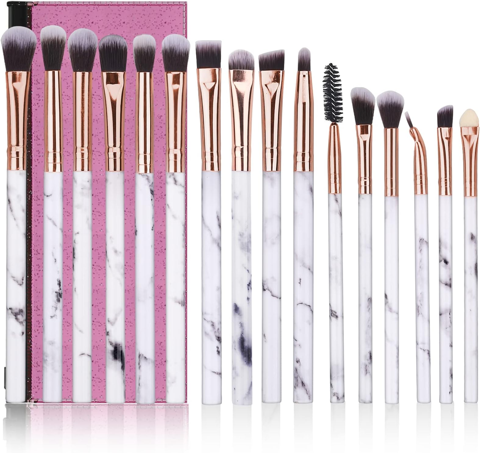 DUAIU Makeup Brushes ALLFY 16Pcs Premium Synthetic Eyeshadow brushes Eyebrow Eyeliner Blending Marble Handle Brushes sets with Pink Cosmetic Bag Eyebrow Tweezers Nose Scissors