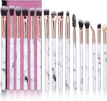 Makeup Brushes Set DUAIU 16PCS Vegan Synthetic Make up Brushes Foundation Eyeshadow Concealer Eyebrow Black Marble Brush Set With Makeup Brush Holder and Gift Box
