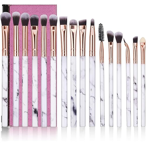 Eye Makeup Brushes DUAIU 16Pcs Eyeshadow brushes Eyebrow Eyeliner Blending Brush Premium Synthetic & Marble Handle Brushes sets with Pink Cosmetic Bag